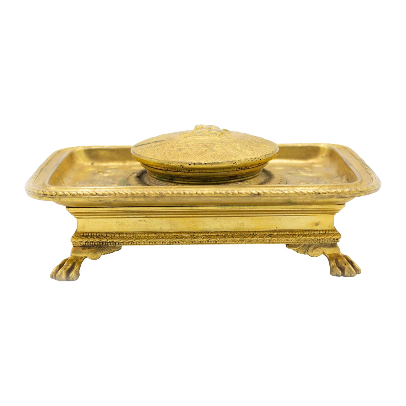 French Empire Bronze Dore Inkwell in vendita