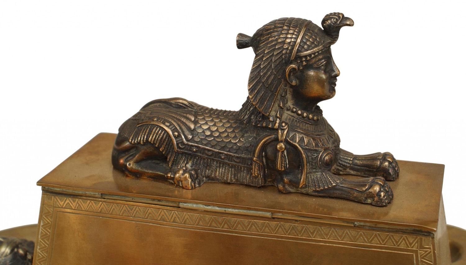 Encrier égyptien en bronze de style Empire français Bon état - En vente à Queens, NY