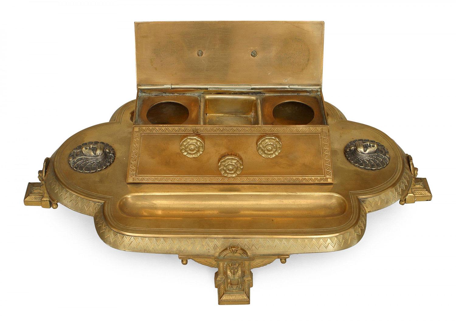 XIXe siècle Encrier égyptien en bronze de style Empire français en vente