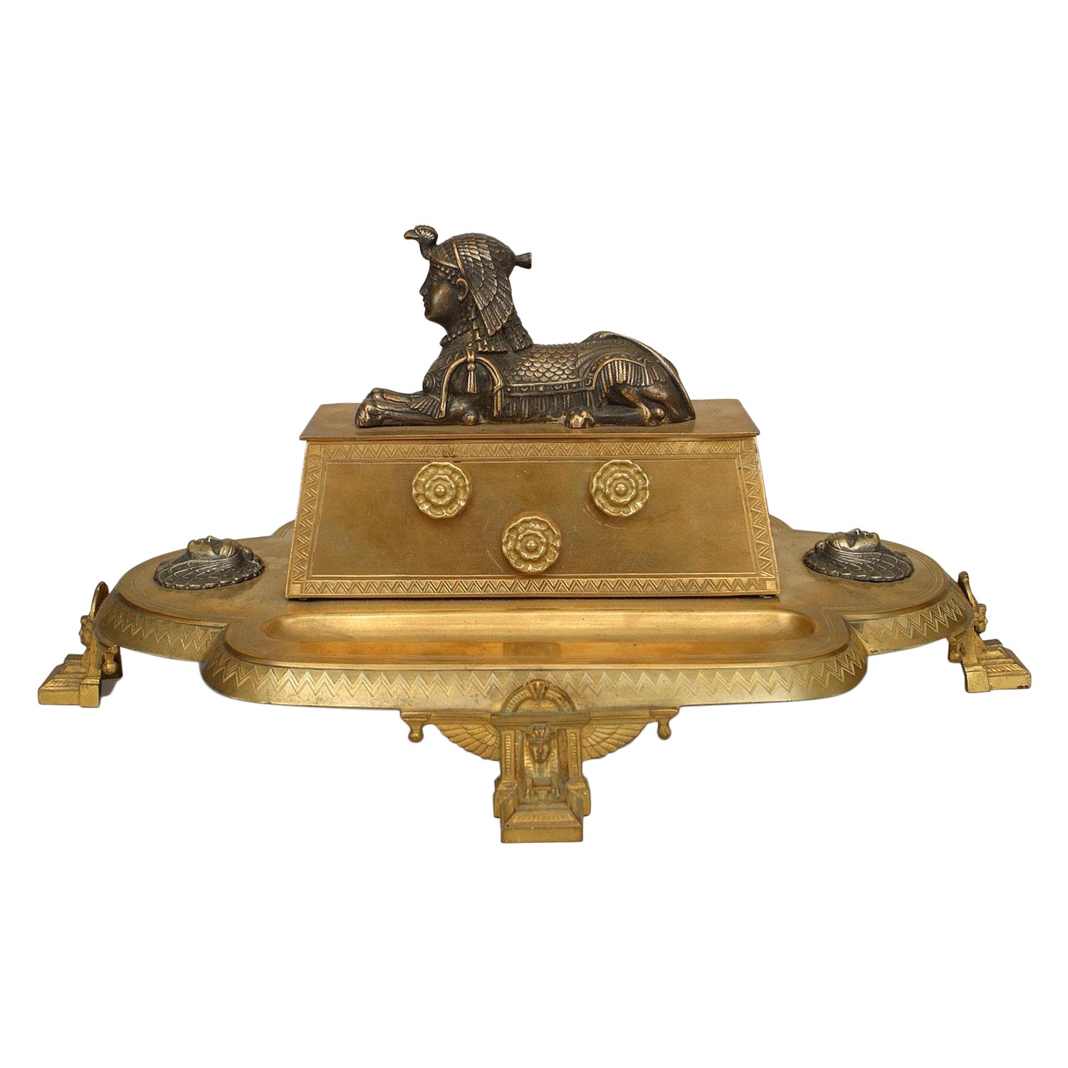 French Empire Bronze Egyptian Inkwell
