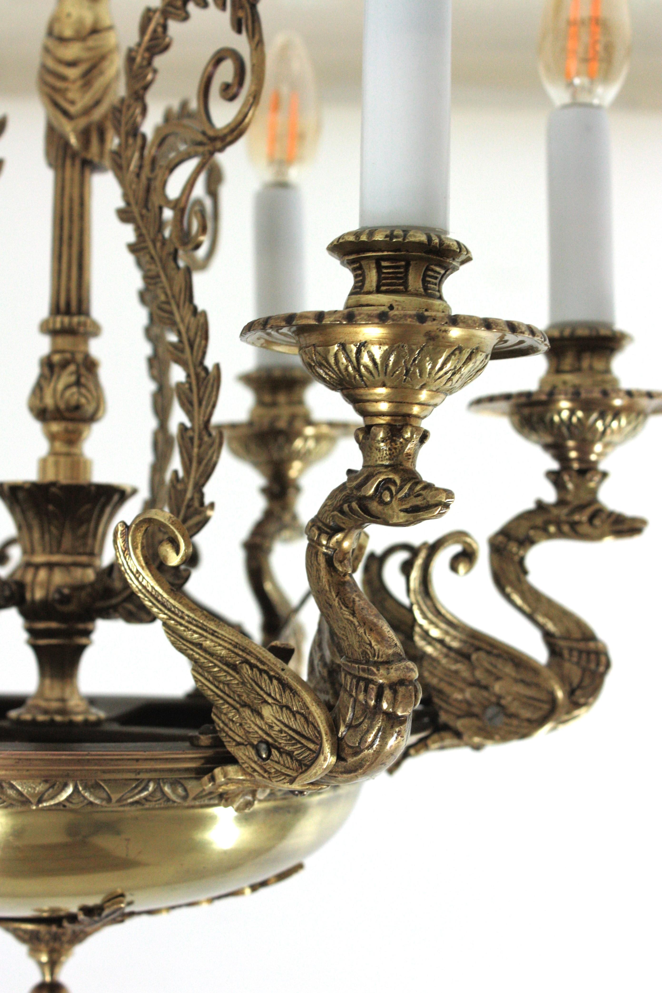 French Empire Bronze Figural Swan Chandelier For Sale 13