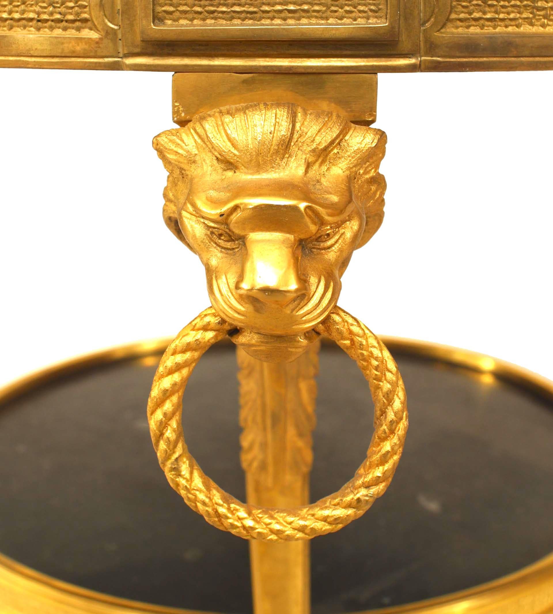 19th Century French Empire Bronze Lion End Tables For Sale