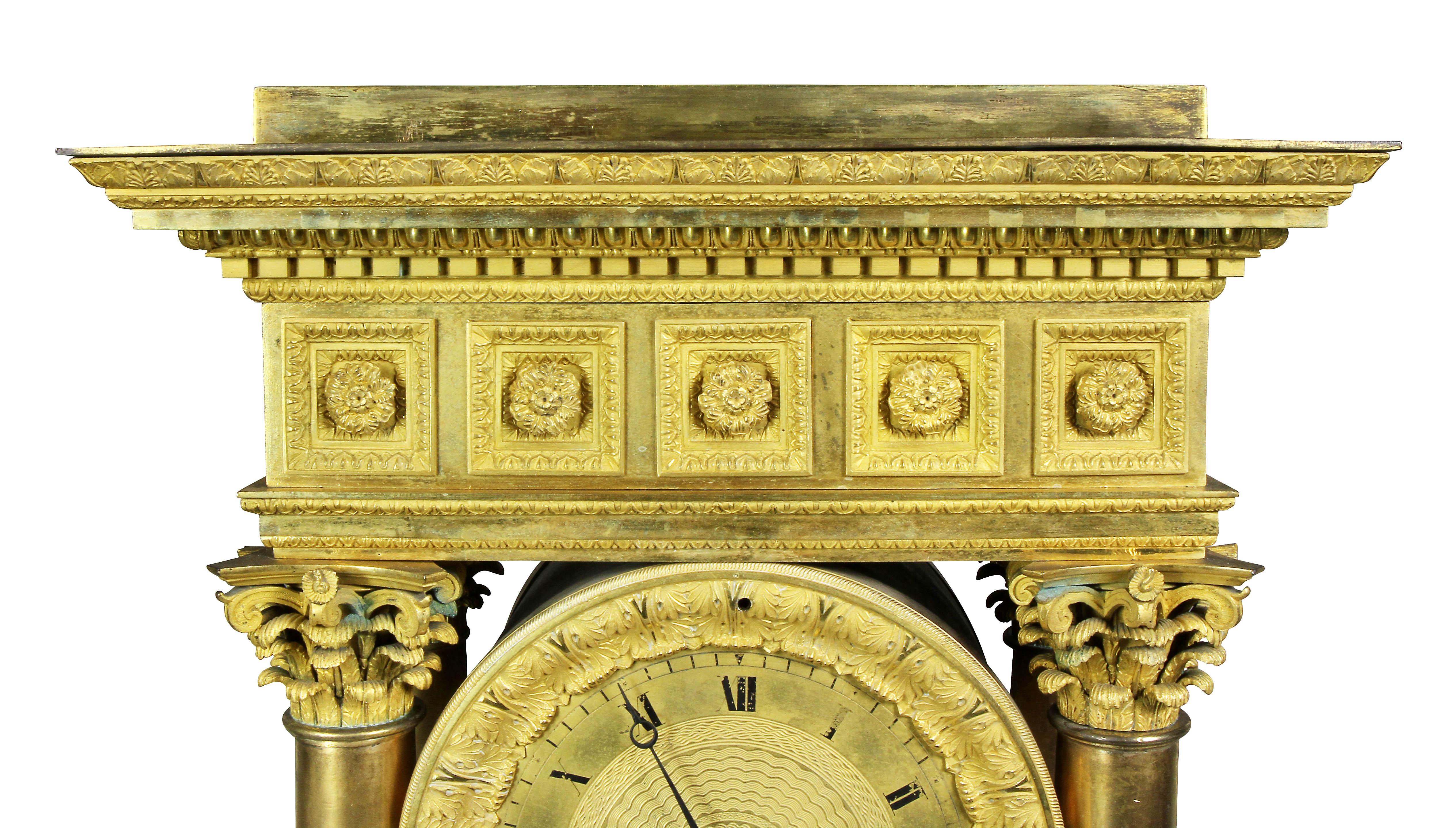 French Empire Bronze Mantle Clock In Good Condition For Sale In Essex, MA