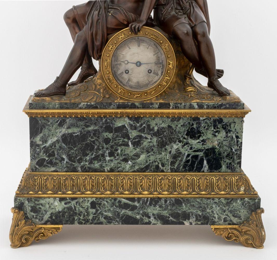 French Empire Bronze Marble Figural Clock, c. 1830 In Good Condition For Sale In Astoria, NY