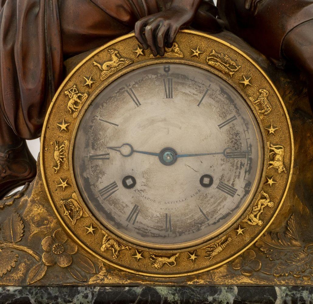 Mid-19th Century French Empire Bronze Marble Figural Clock, c. 1830 For Sale