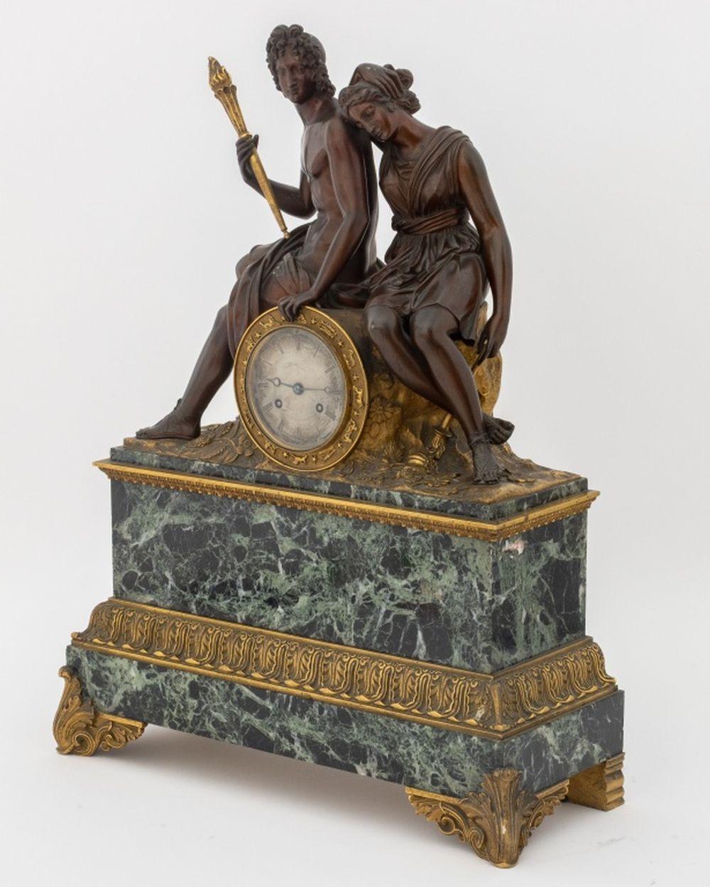 French Empire Bronze Marble Figural Clock, c. 1830 For Sale 2