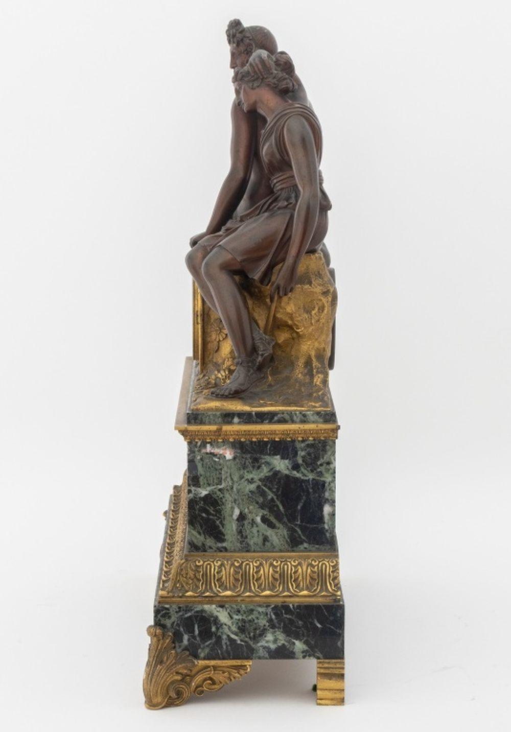 French Empire Bronze Marble Figural Clock, c. 1830 For Sale 3