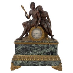 French Empire Bronze Marble Figural Clock, c. 1830
