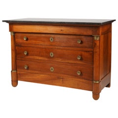 French Empire Bronze Mounted Four-Drawer Marble Top Walnut Commode, circa 1830