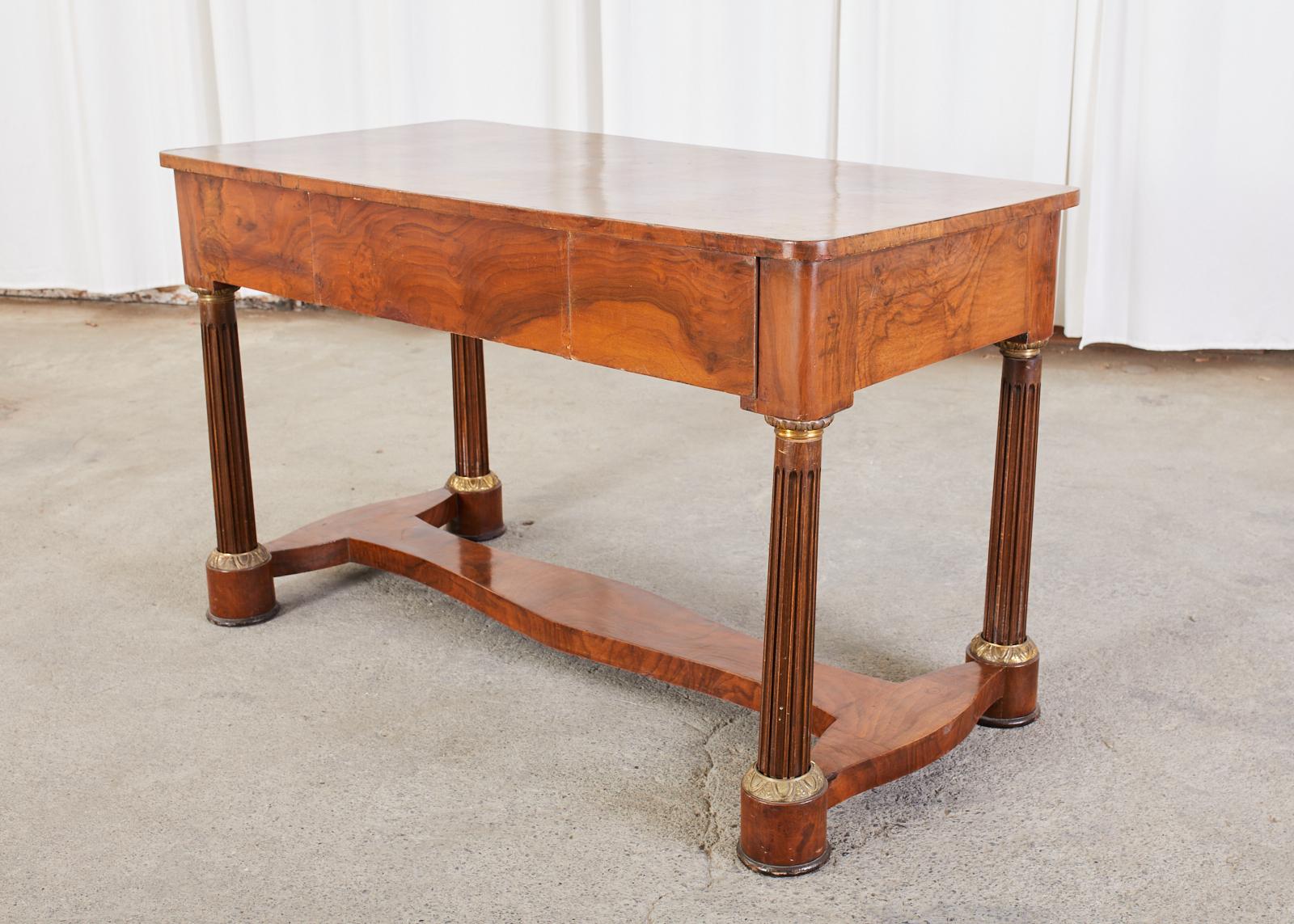 Hand-Crafted French Empire Bronze Mounted Walnut Library Table Desk