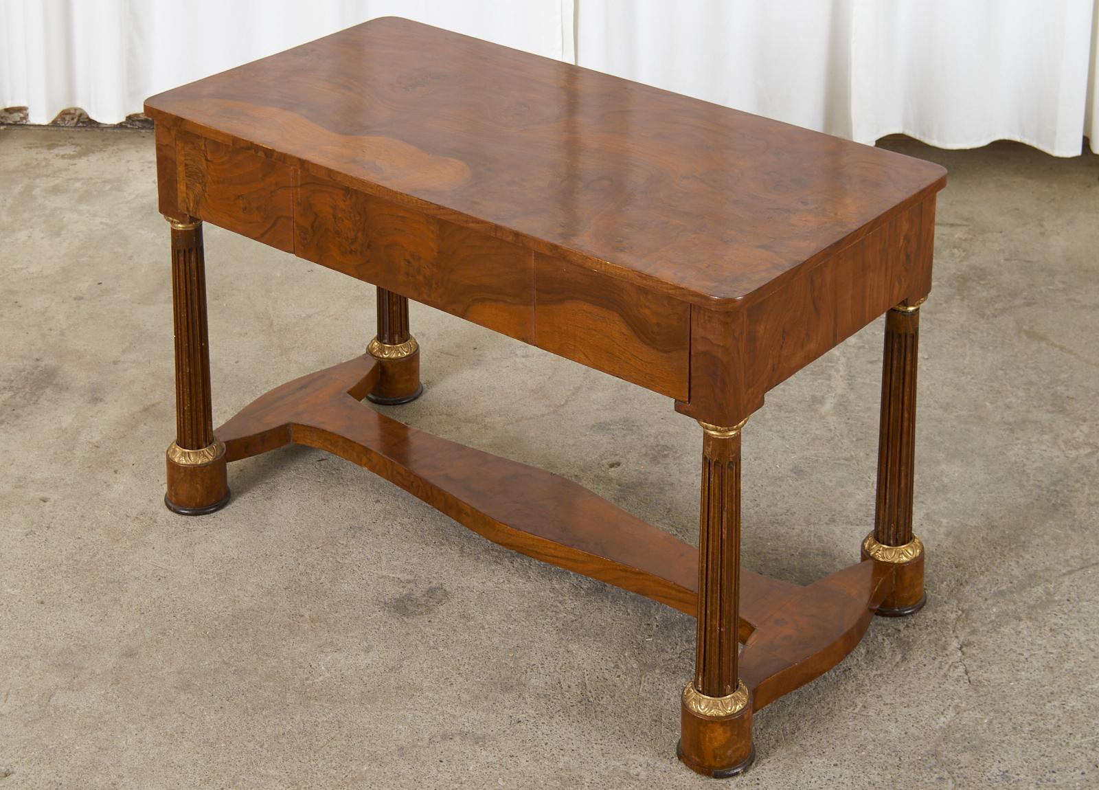 Veneer French Empire Bronze Mounted Walnut Library Table Desk