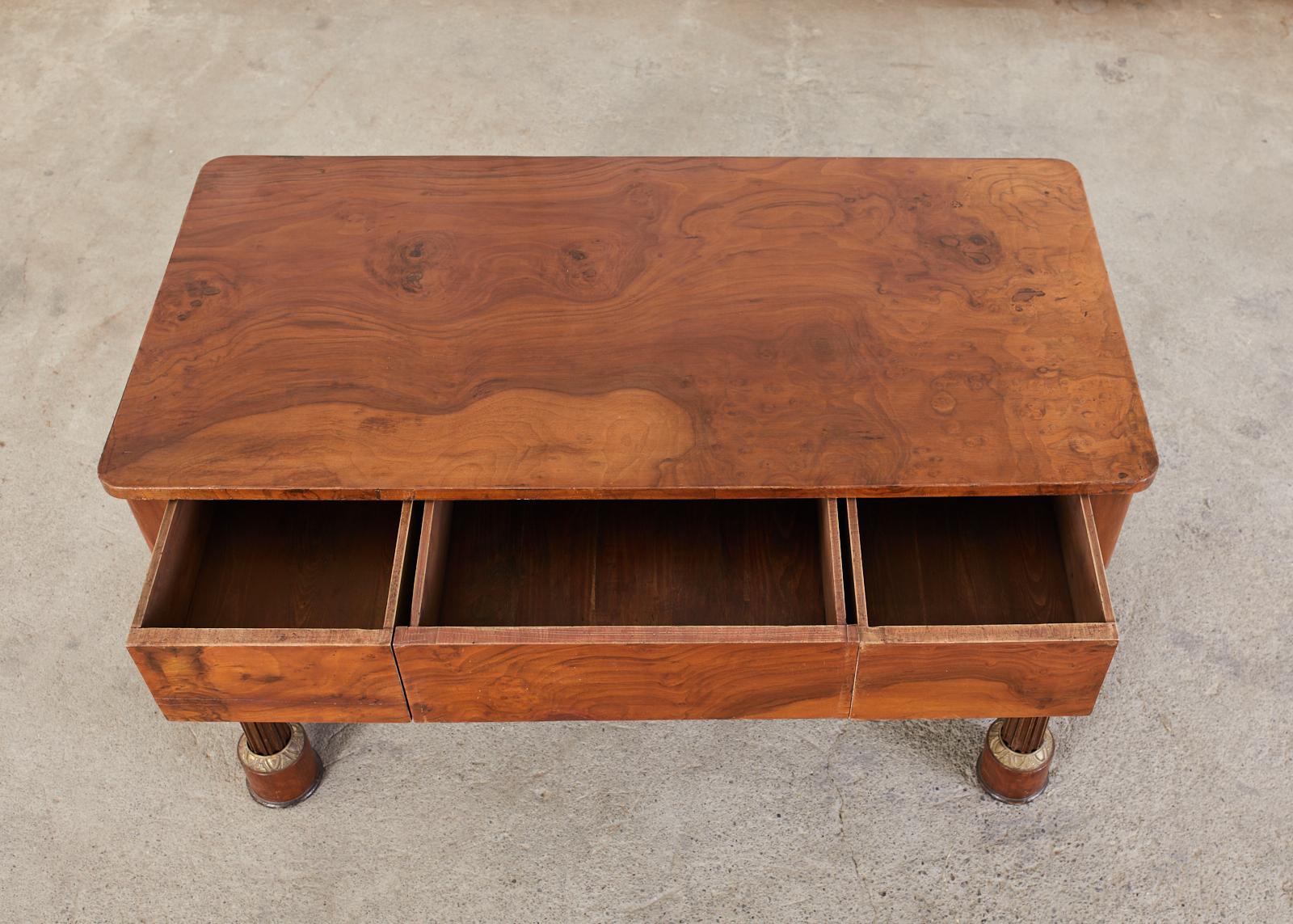 French Empire Bronze Mounted Walnut Library Table Desk 3