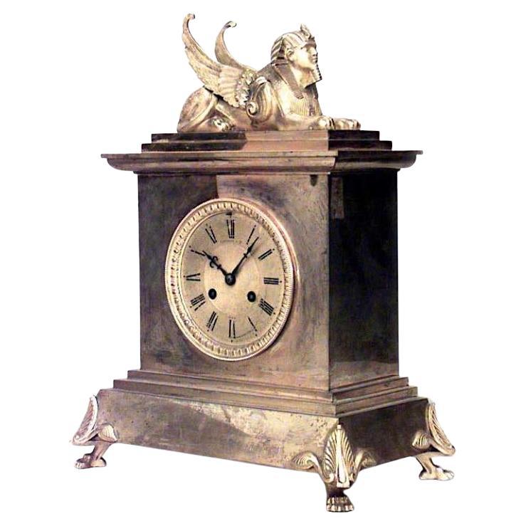 19th Century French Empire Bronze Dore Mantel Clock with Sphinx For Sale
