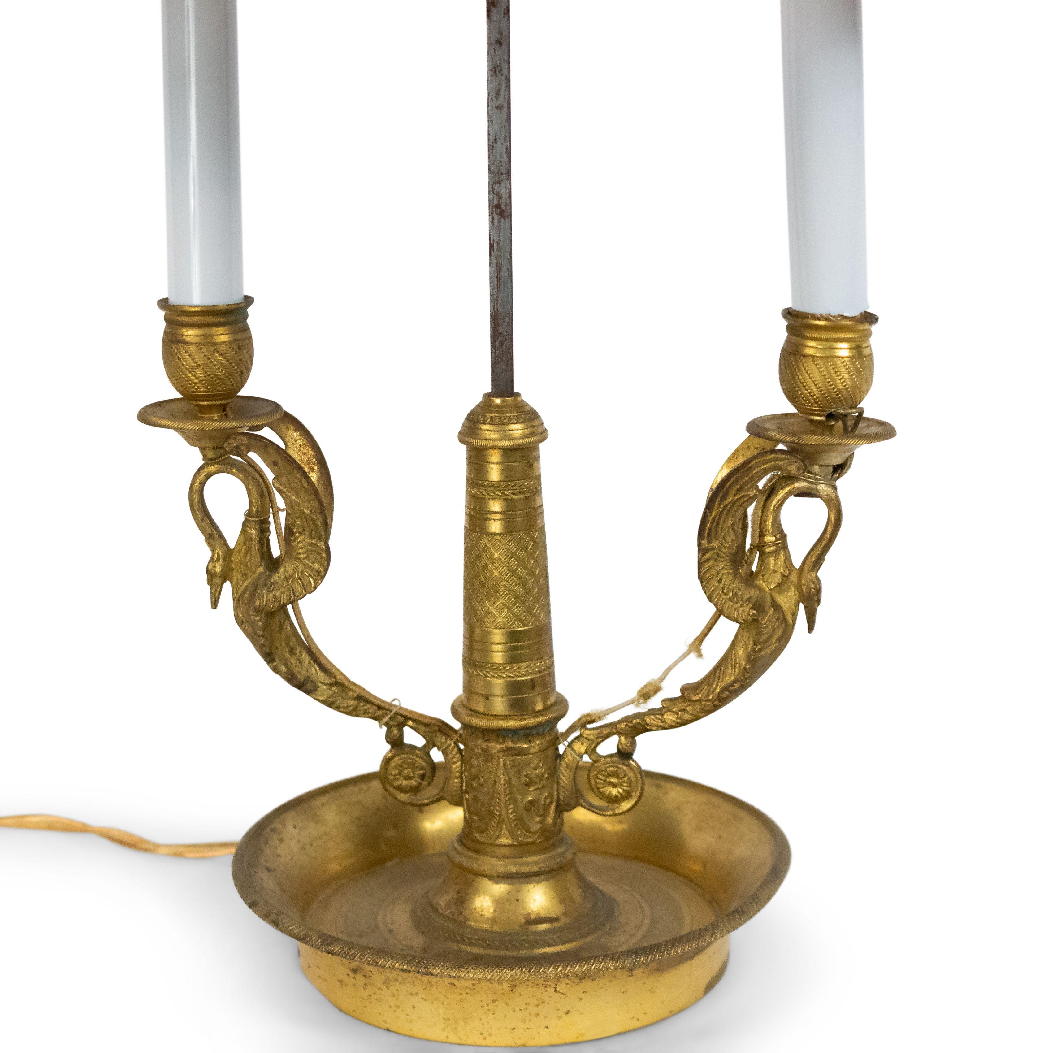 20th Century French Empire Bronze Swan Table Lamp For Sale