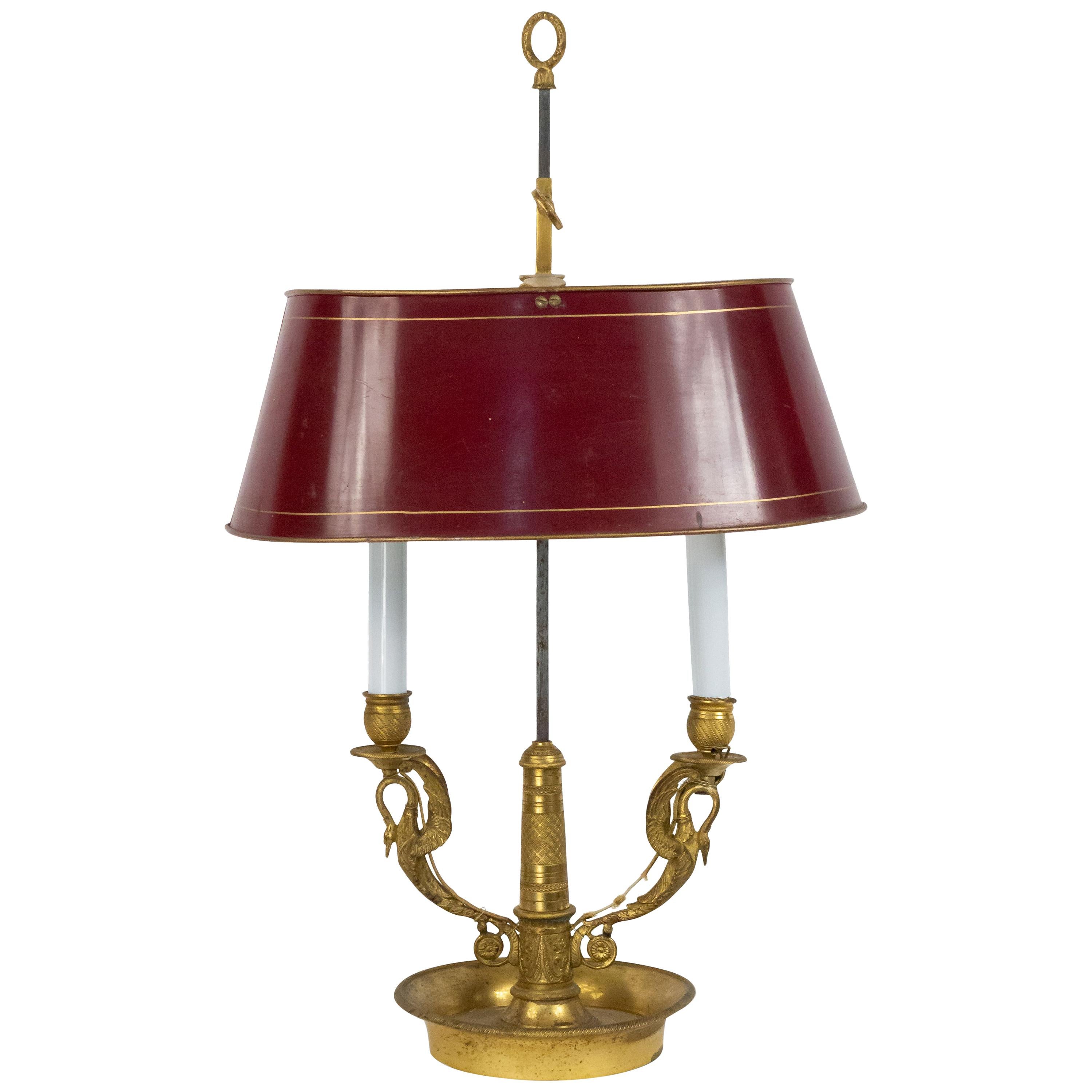 French Empire Bronze Schwan Tischlampe im Angebot