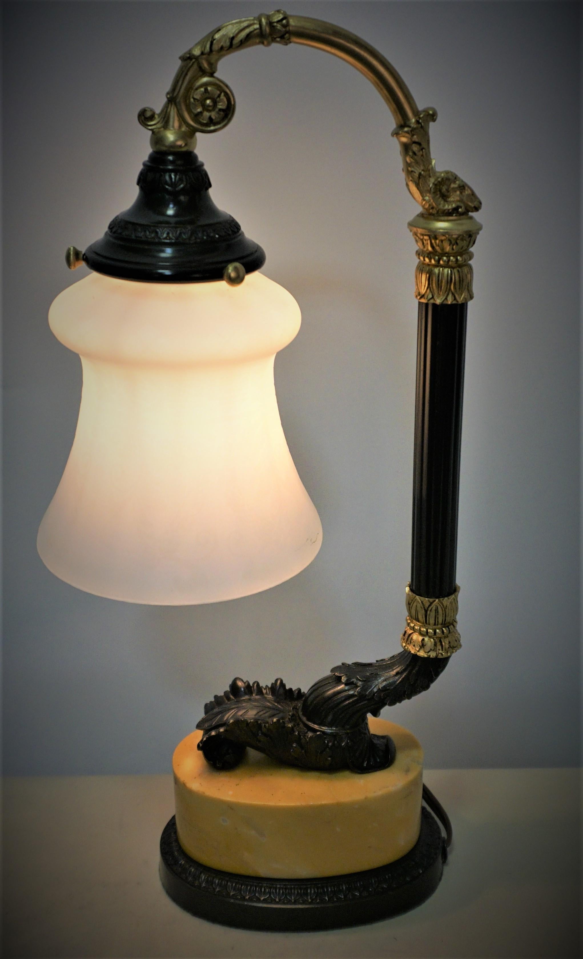 Etched French Empire Bronze Table/Desk Lamp