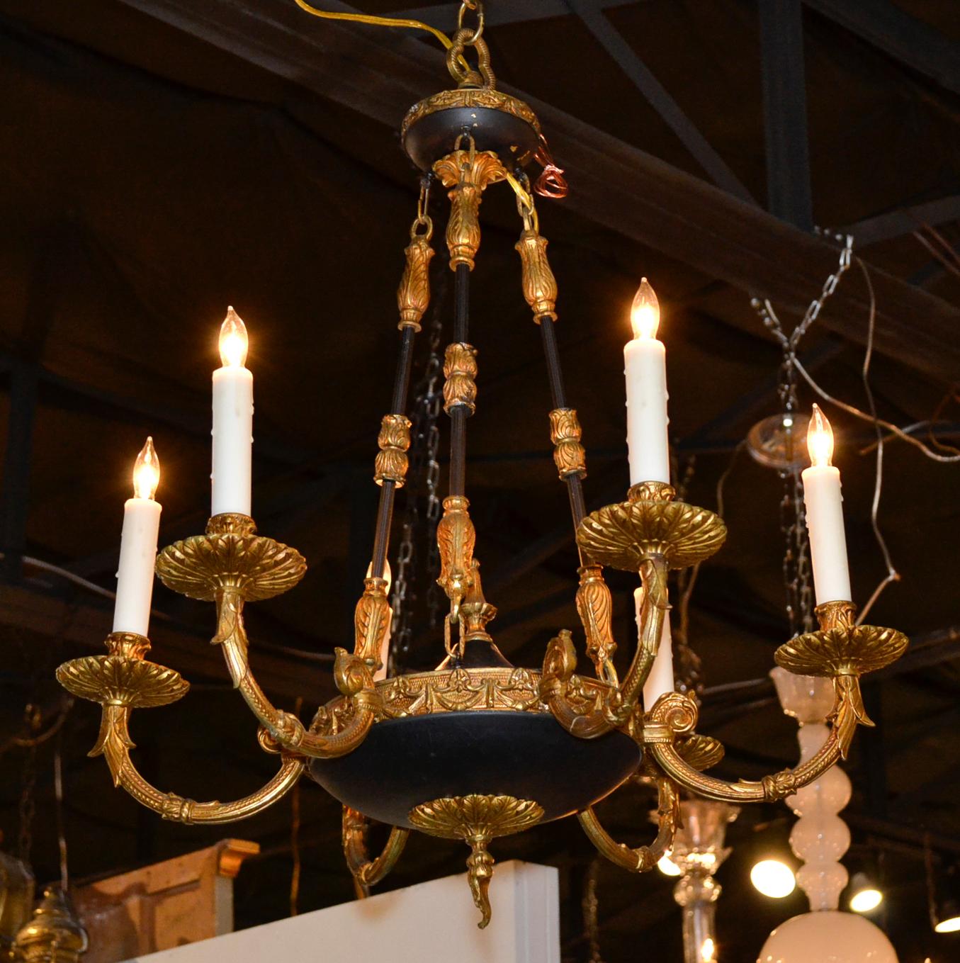 Early 20th Century French Empire Bronze and Tole Chandelier