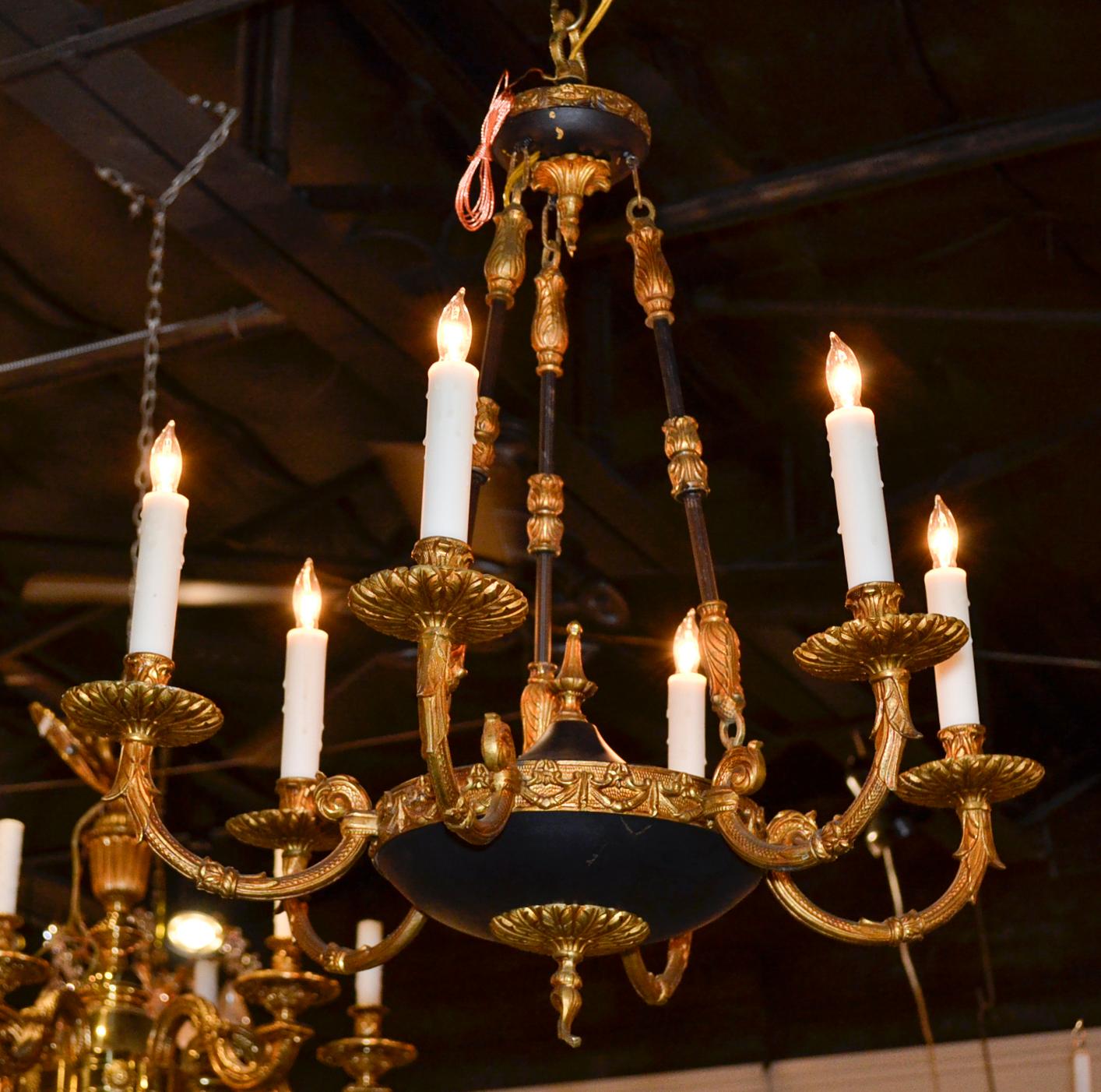 French Empire Bronze and Tole Chandelier 2
