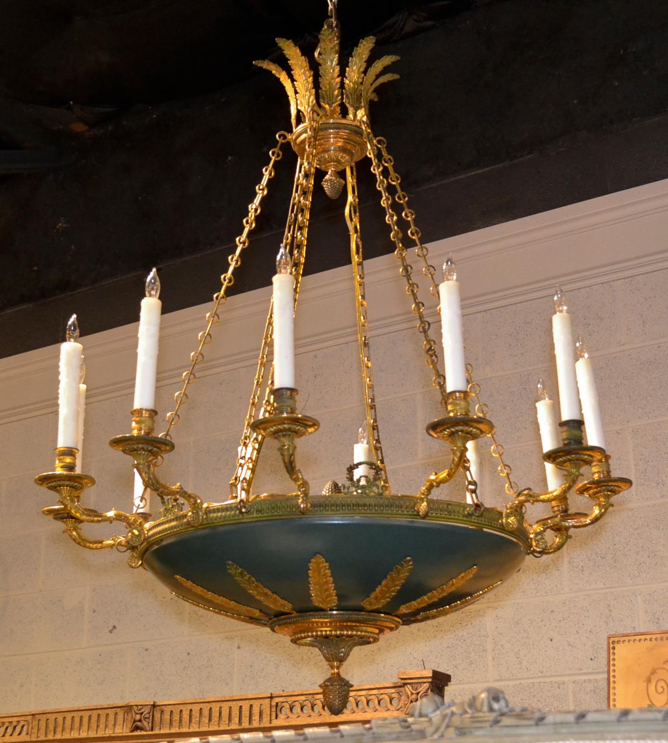 French Empire Bronze and Tole Chandelier 1