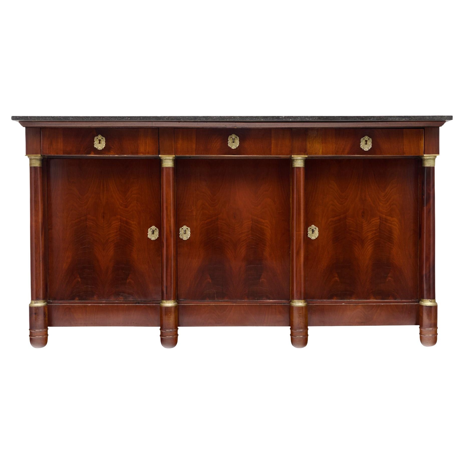 French Empire Buffet, Solid Cuban Mahogany, Marble Top, Antique 1890