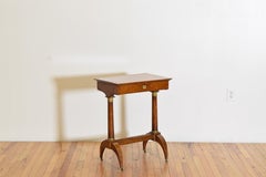 French Empire Burl Walnut Veneer & Brass Hinged Top Vanity/End Table, 1stq 19c
