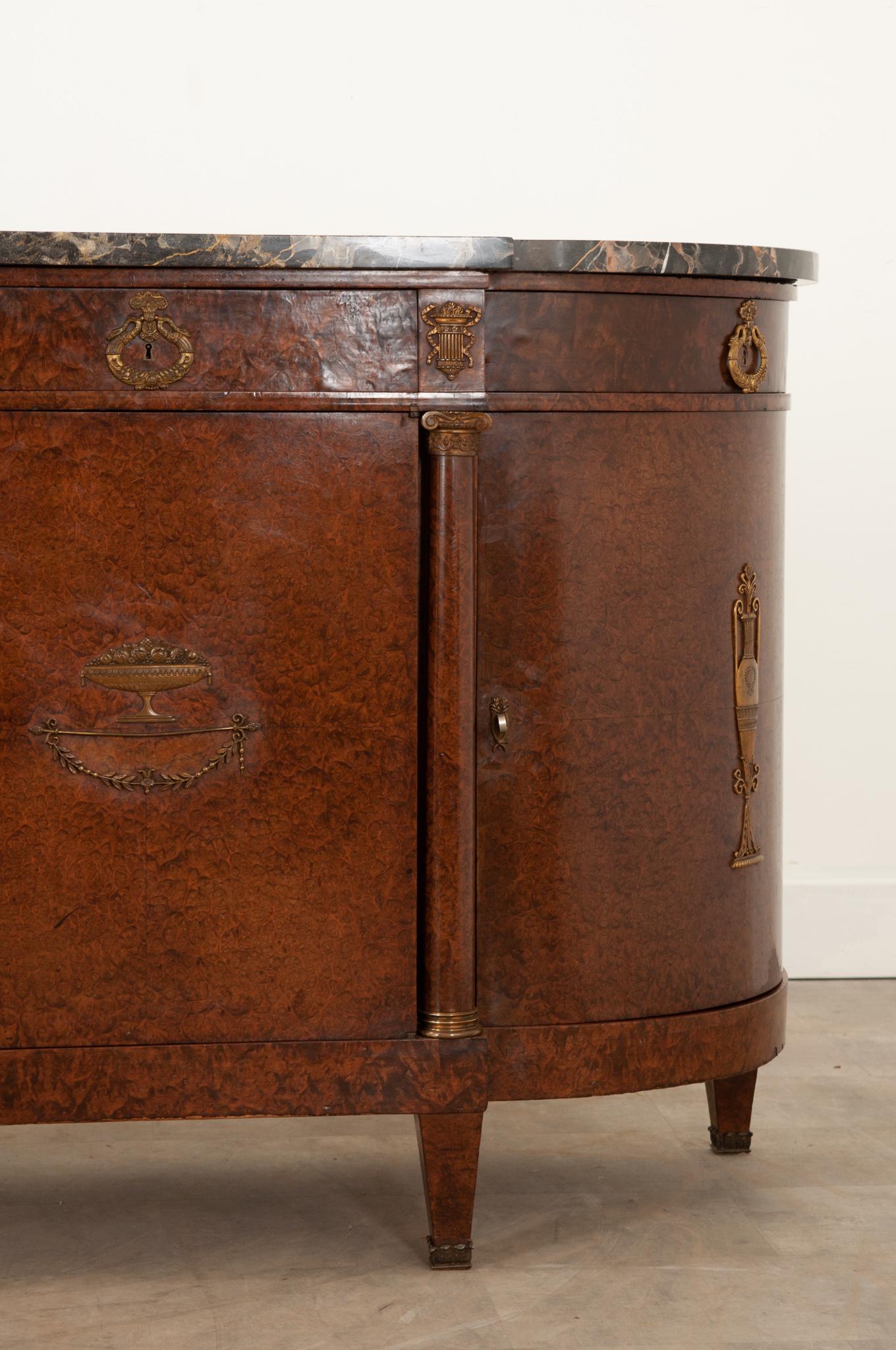 Hand-Crafted French Empire Burl Wood Demilune Enfilade For Sale