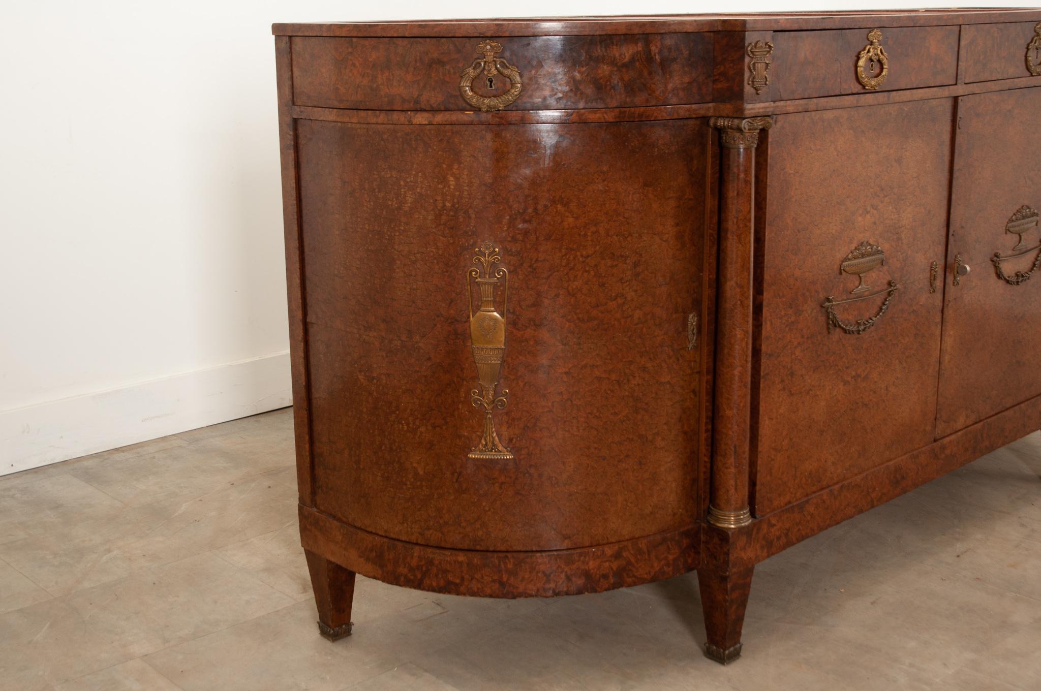 French Empire Burl Wood Demilune Enfilade For Sale 3