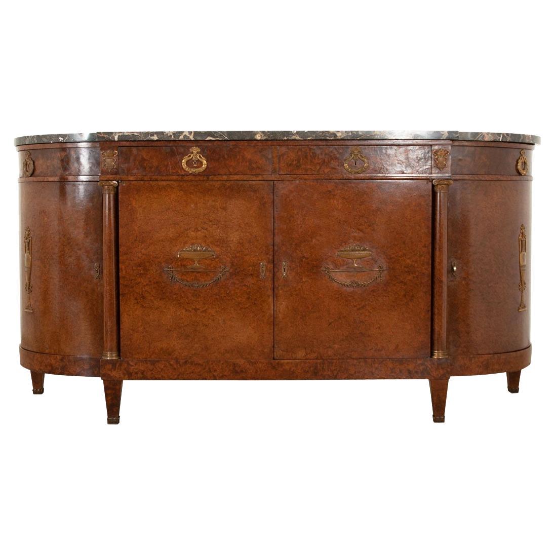 French Empire Burl Wood Demilune Enfilade For Sale