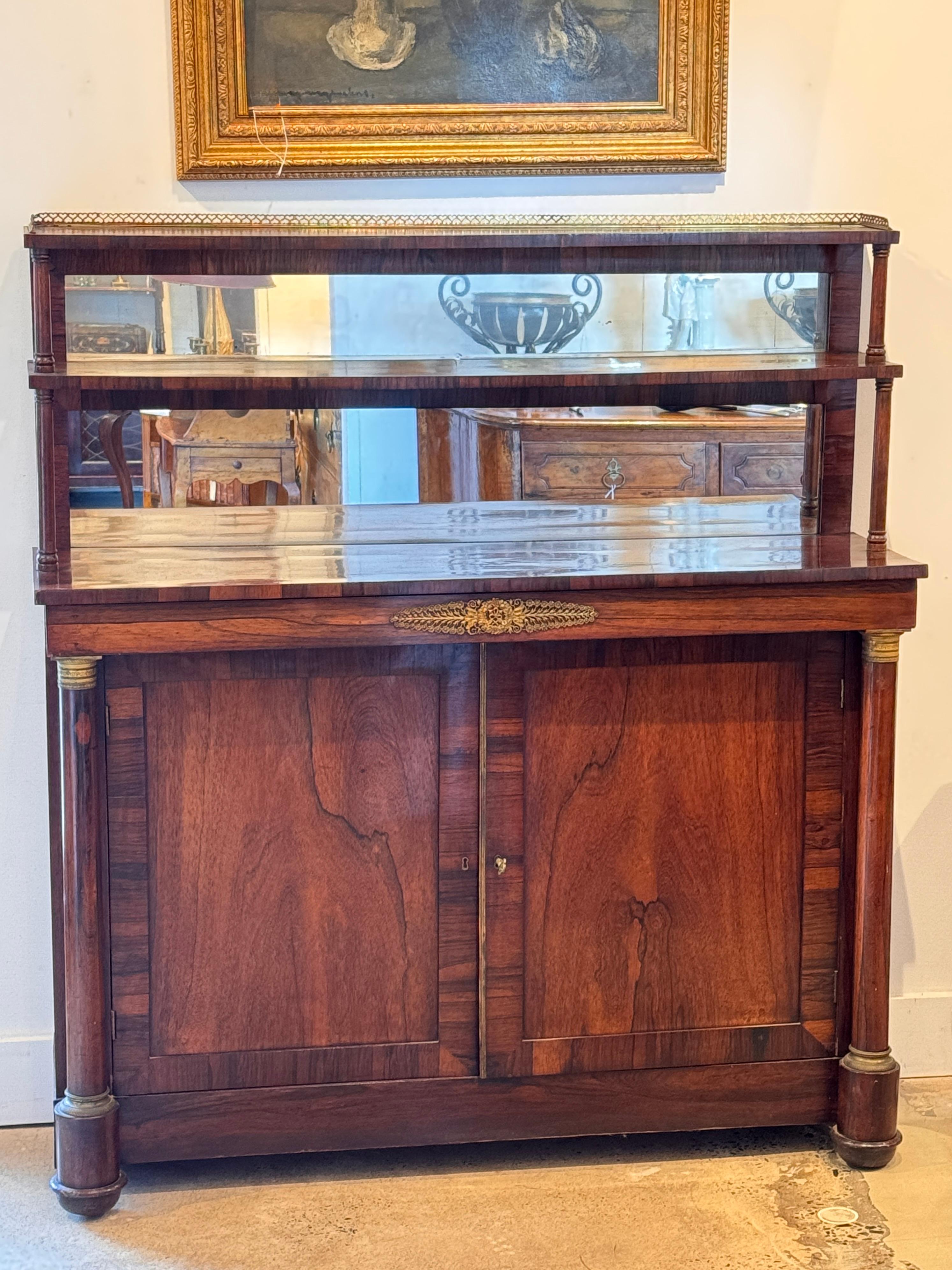 French Empire Cabinet With Mirrored Top In Good Condition For Sale In Charlottesville, VA