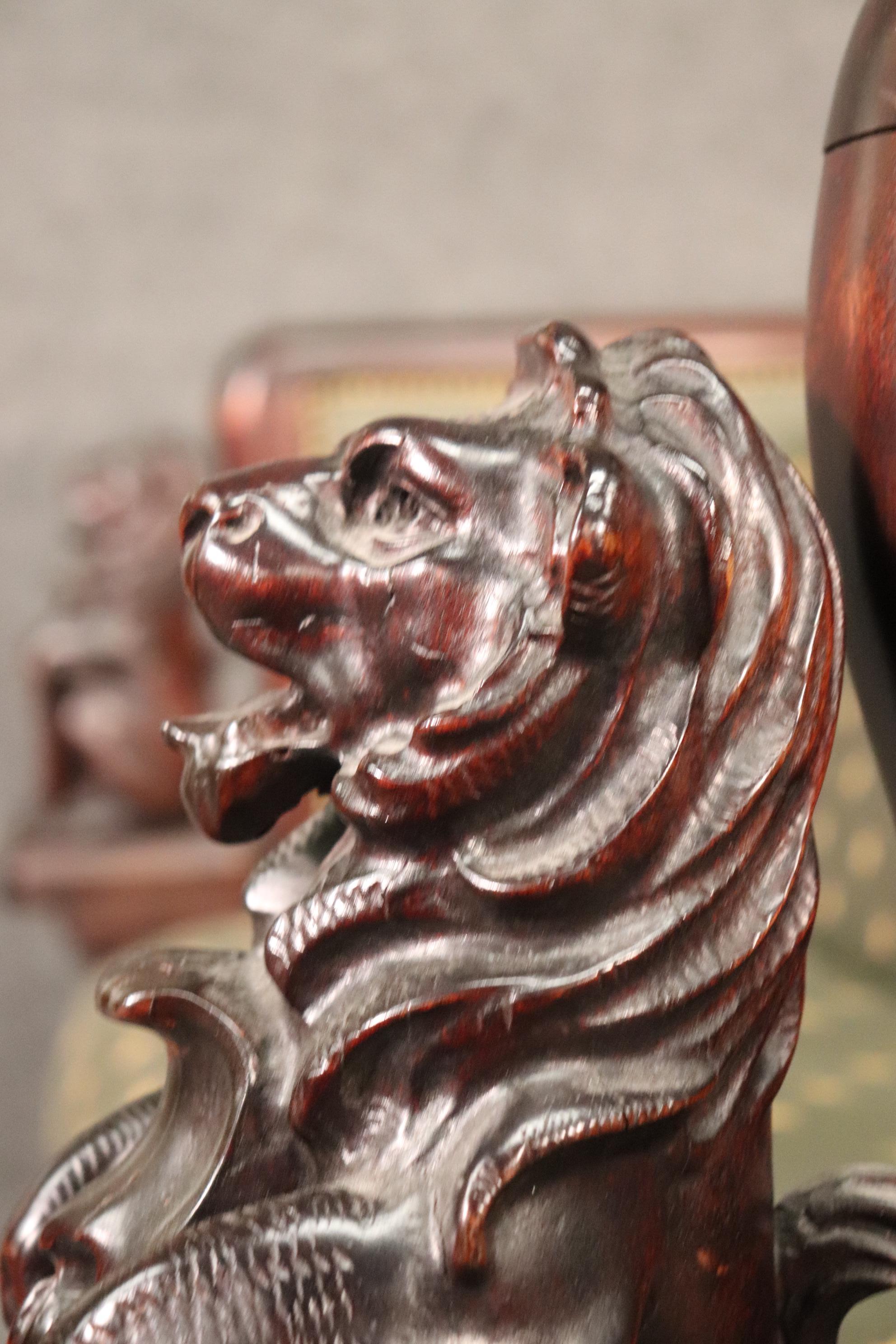 French Empire Carved Mahogany with Full Standing Lions, circa 1880s 2