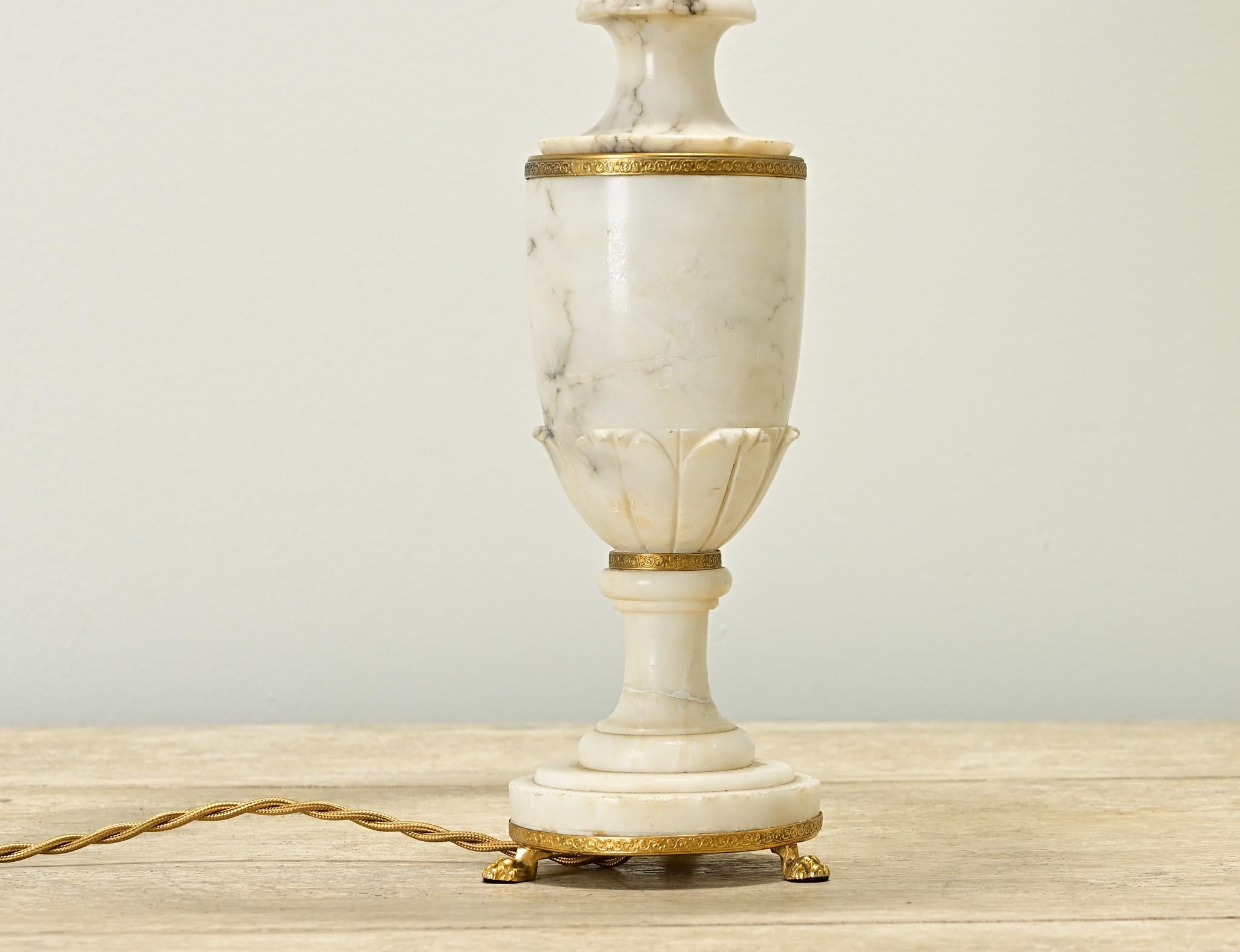 Metalwork French Empire Carved Marble Table Lamp For Sale
