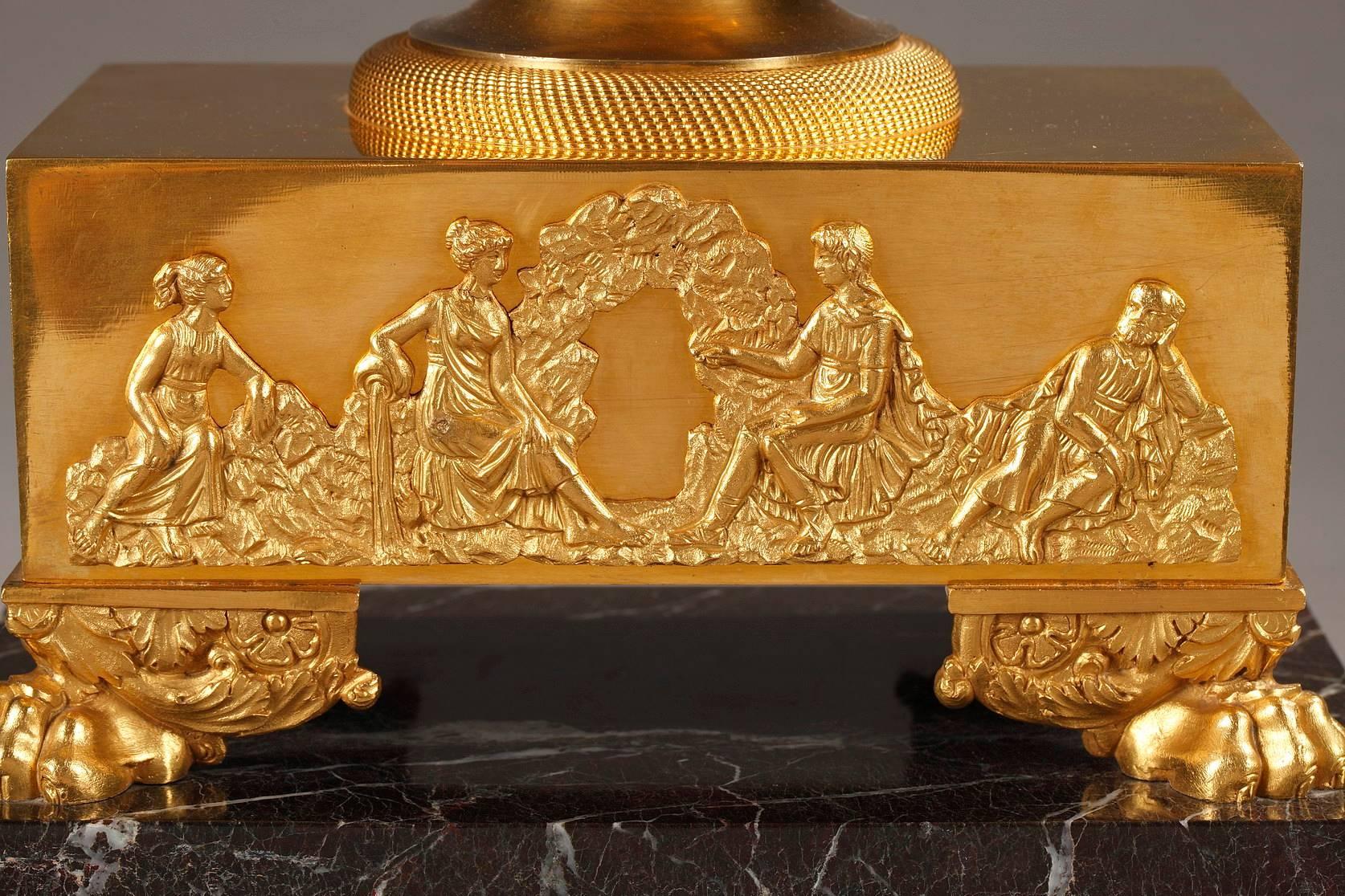 19th Century French Empire Centerpiece Perfume Burner in Gilt Bronze and Marble For Sale