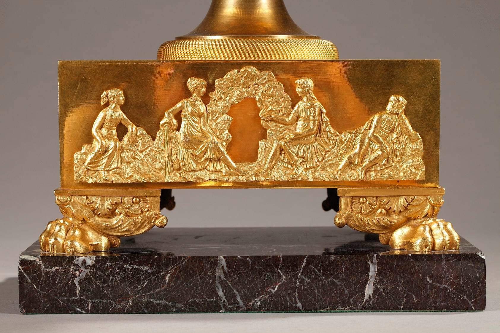 XIXe siècle Centre de table Empire français Brûle-parfum en bronze doré et marbre en vente
