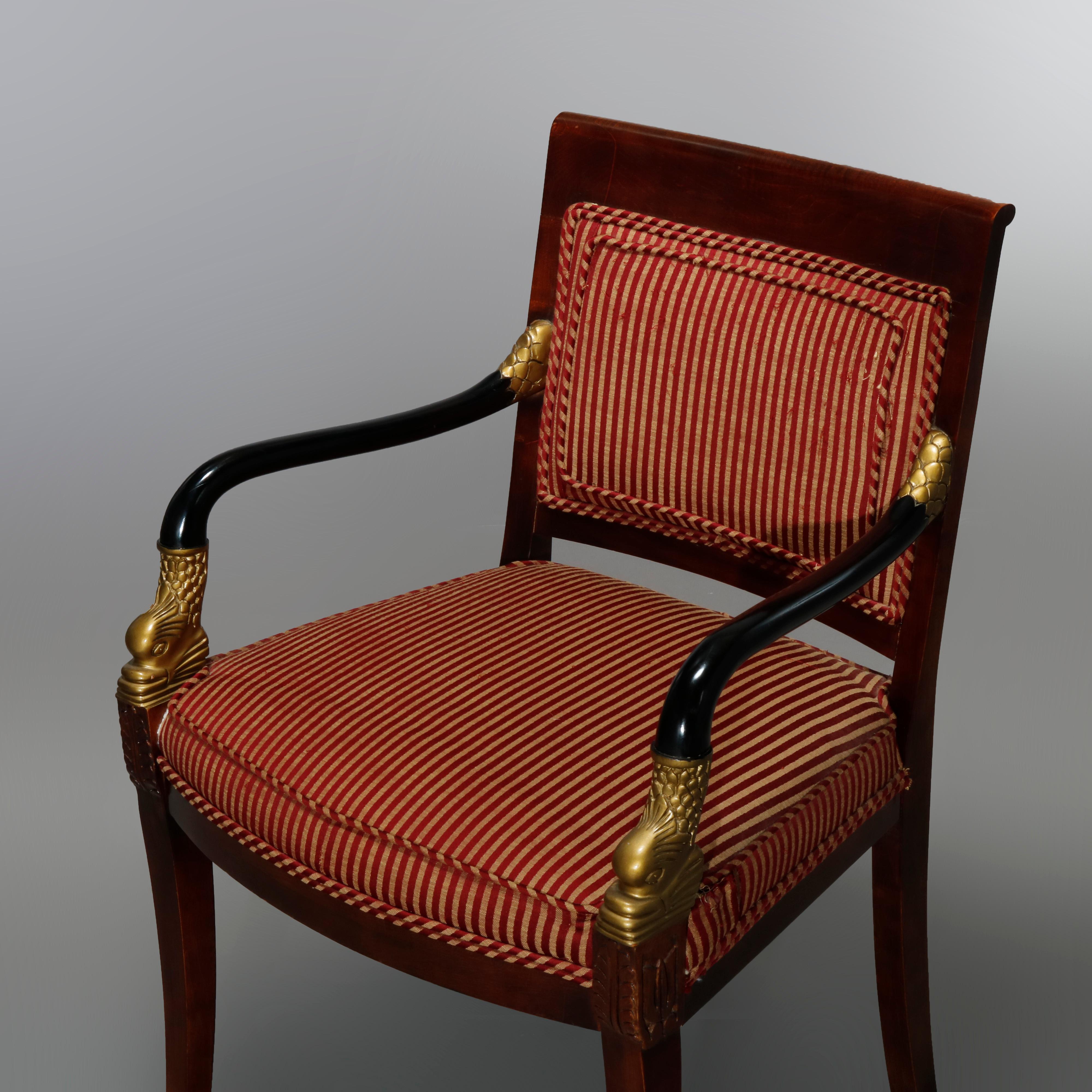 French Empire Century Chair Co. Carved, Ebonized & Gilt Mahogany Dolphin Chairs 3