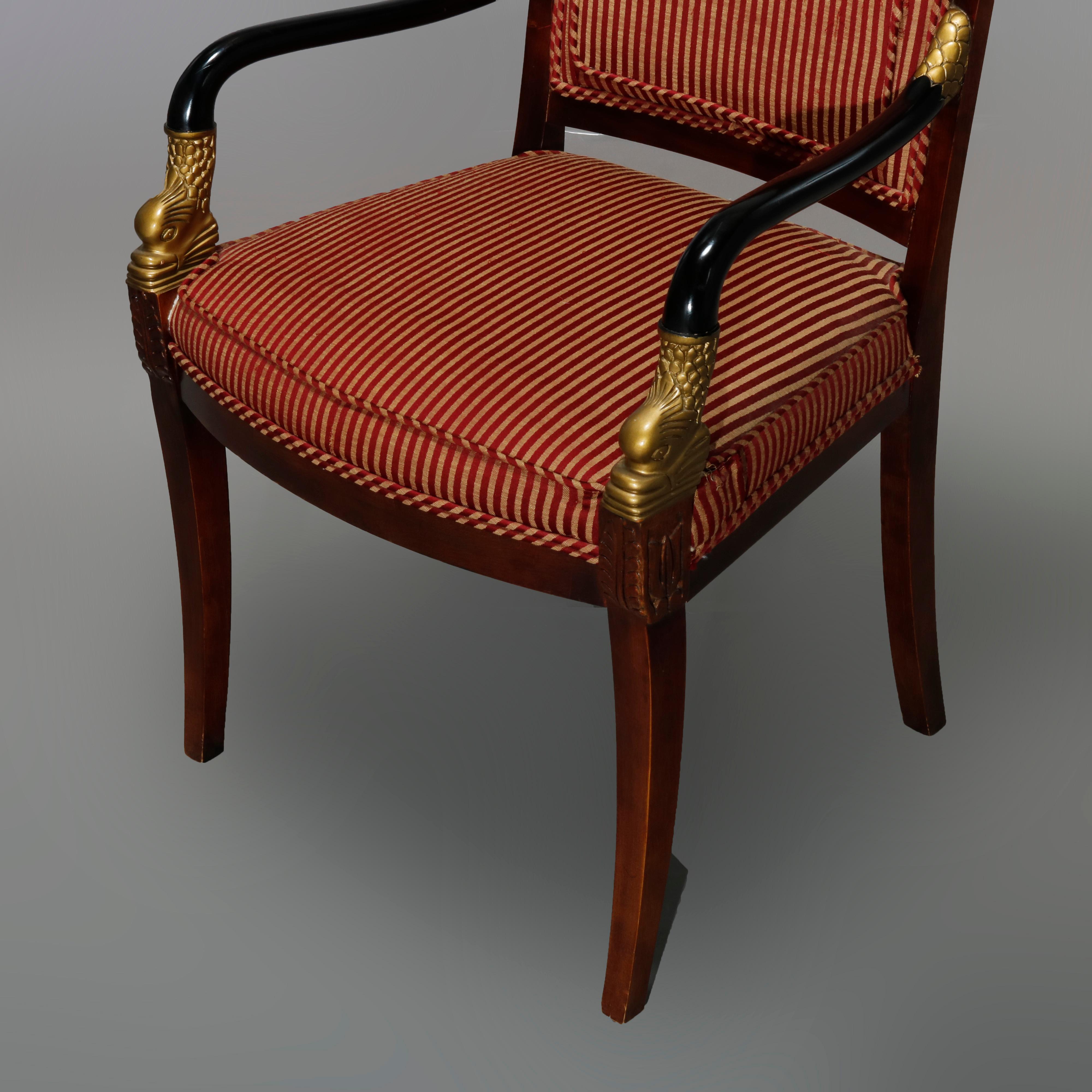 French Empire Century Chair Co. Carved, Ebonized & Gilt Mahogany Dolphin Chairs 4