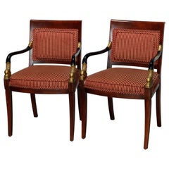 French Empire Century Chair Co. Carved, Ebonized & Gilt Mahogany Dolphin Chairs