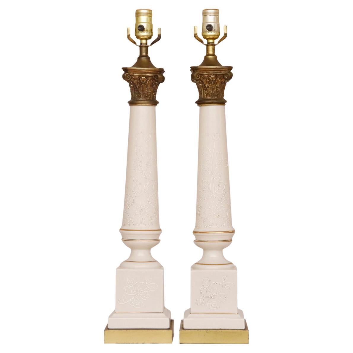 French Empire Ceramic Table Lamps by Tyndale, a Pair For Sale