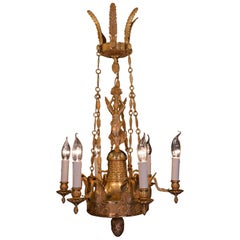 French Empire Chiseled Ormolu Chandelier Decorated with the Goddess Nike