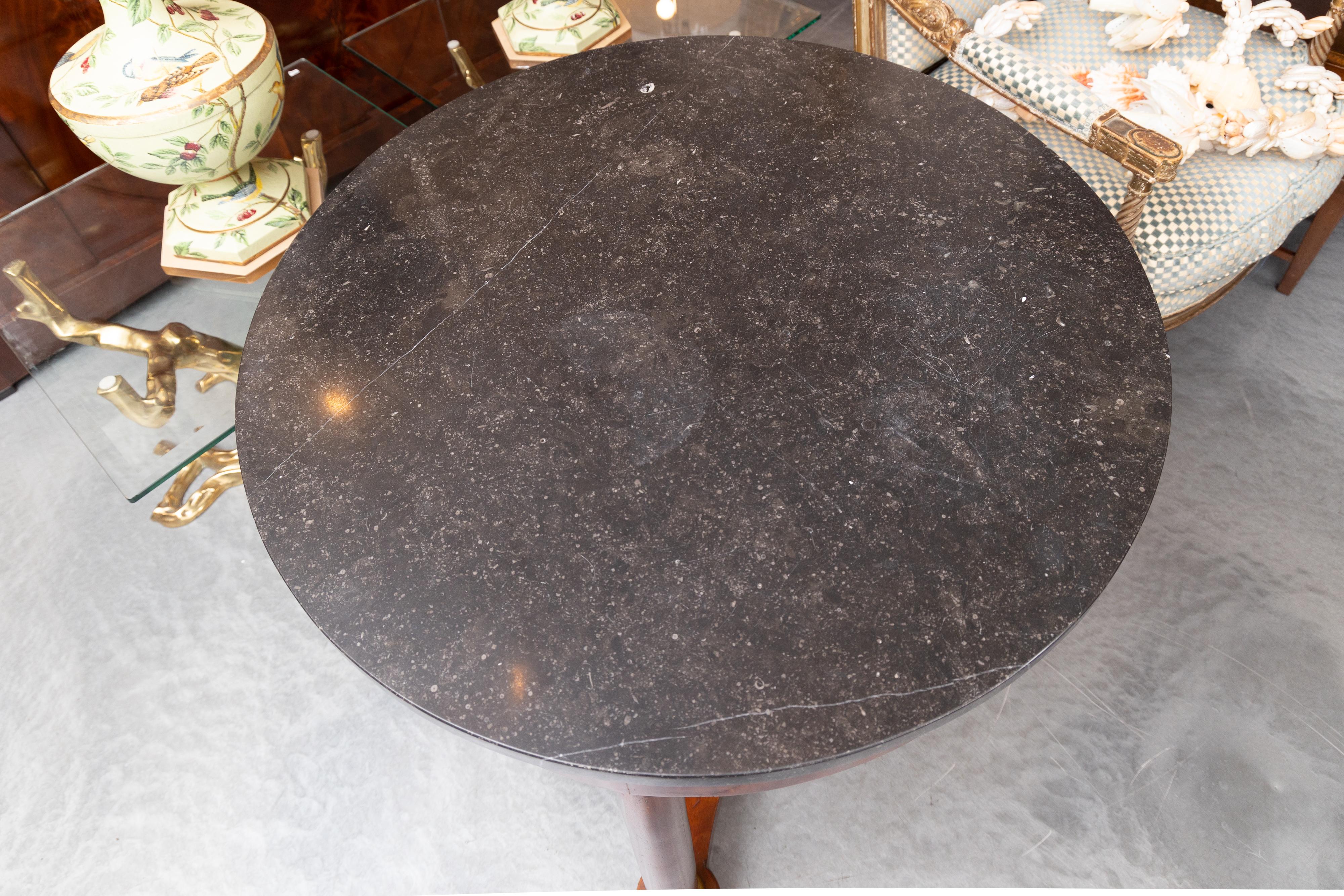 Woodwork French Empire Circular Table with Black Marble Top For Sale