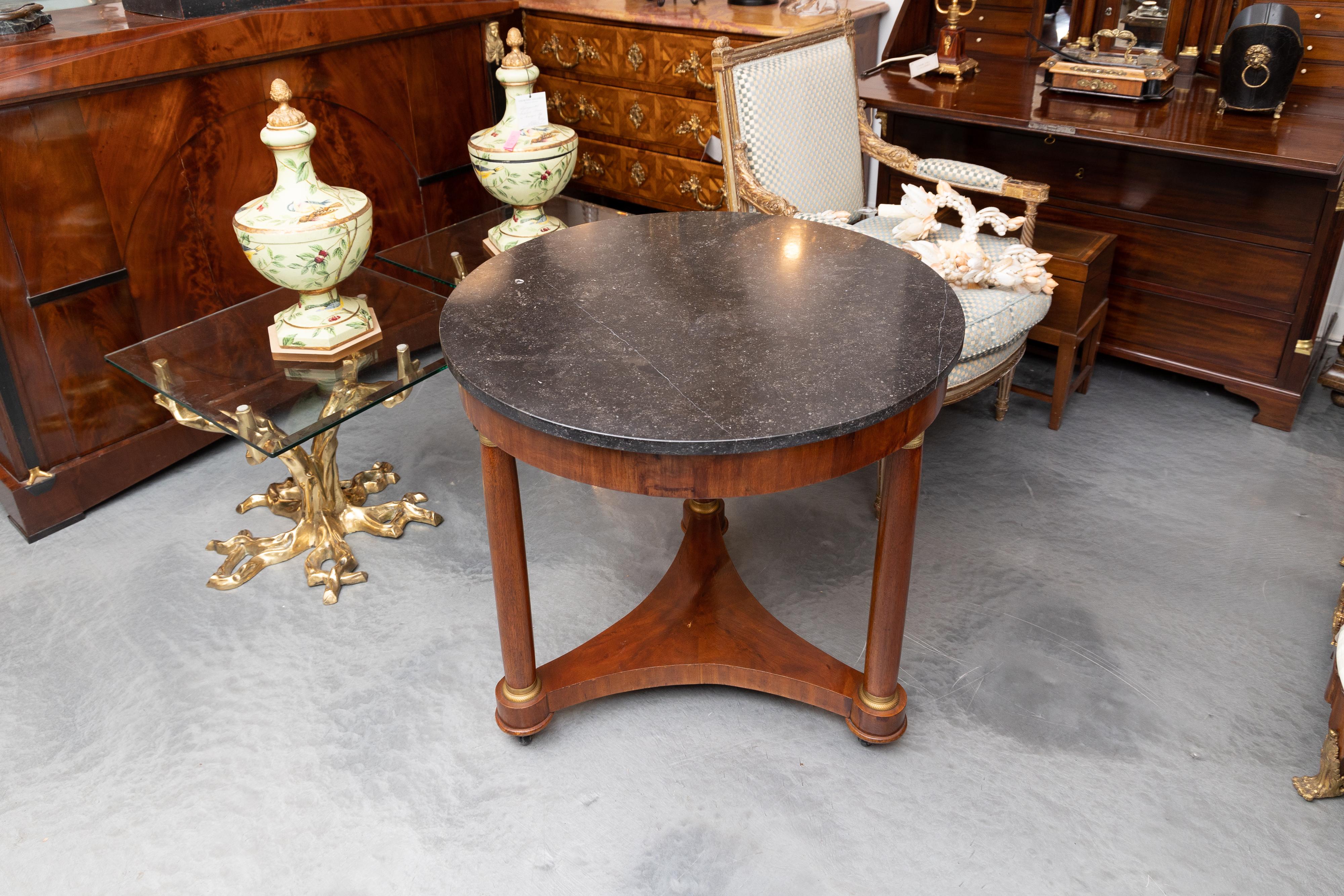 French Empire Circular Table with Black Marble Top In Good Condition For Sale In WEST PALM BEACH, FL