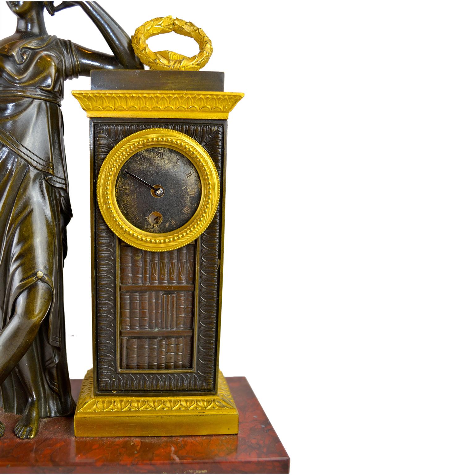  Rare French Empire Marble and Patinated Bronze Clock and Barometer Desk Set 3