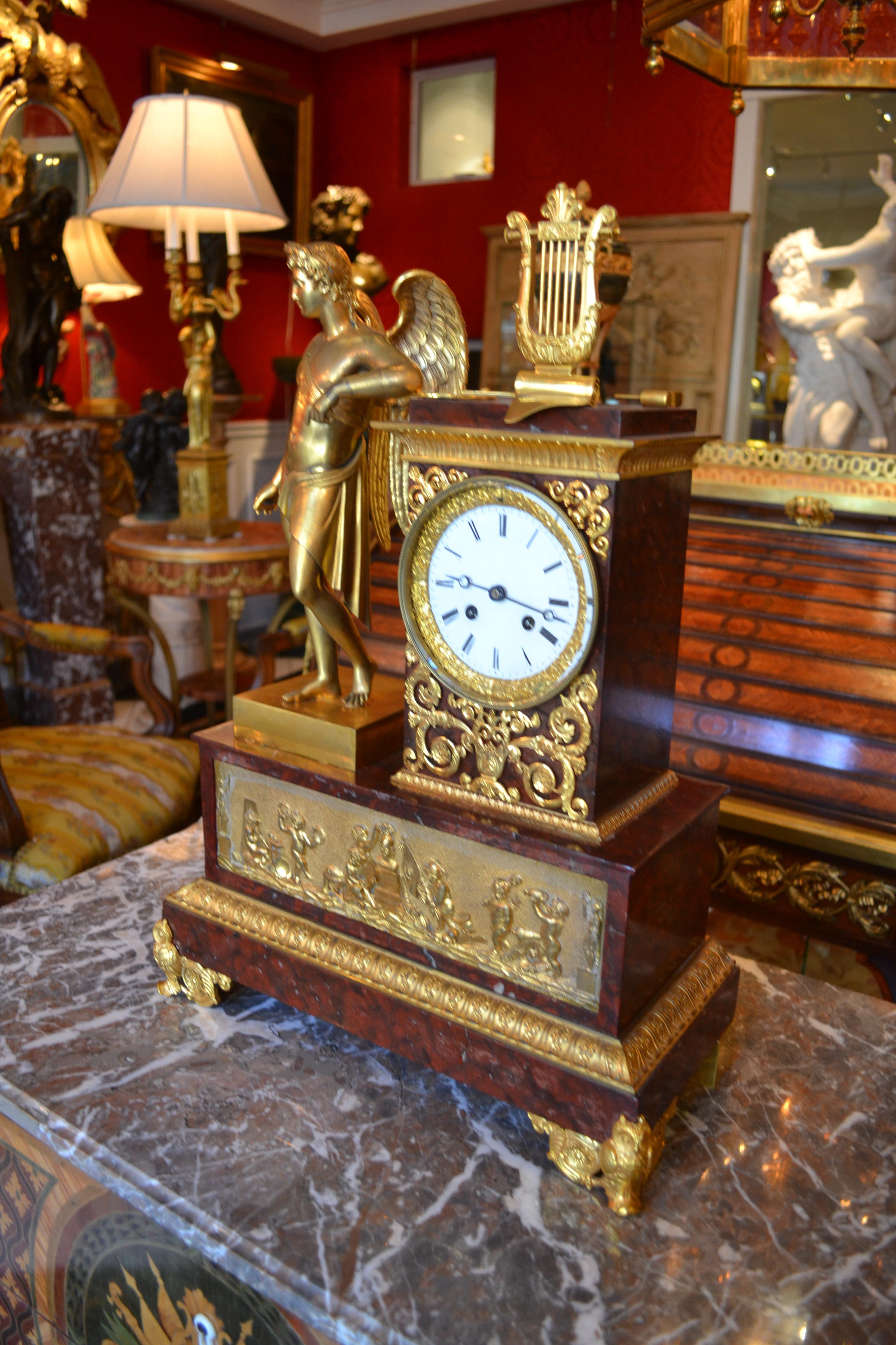 French Empire Clock Depicting Apollo God of Music and the Arts  For Sale 7