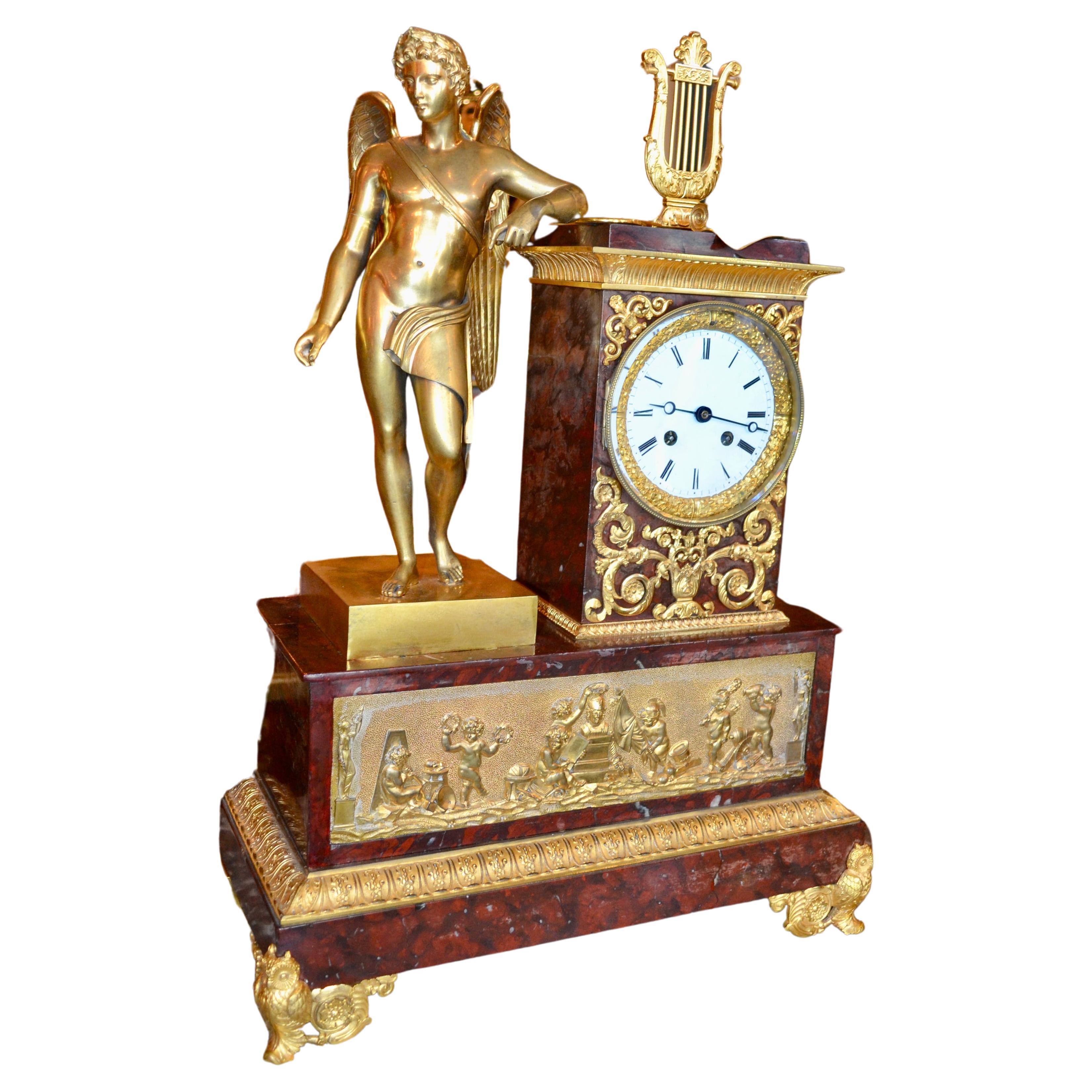 French Empire Clock Depicting Apollo God of Music and the Arts 