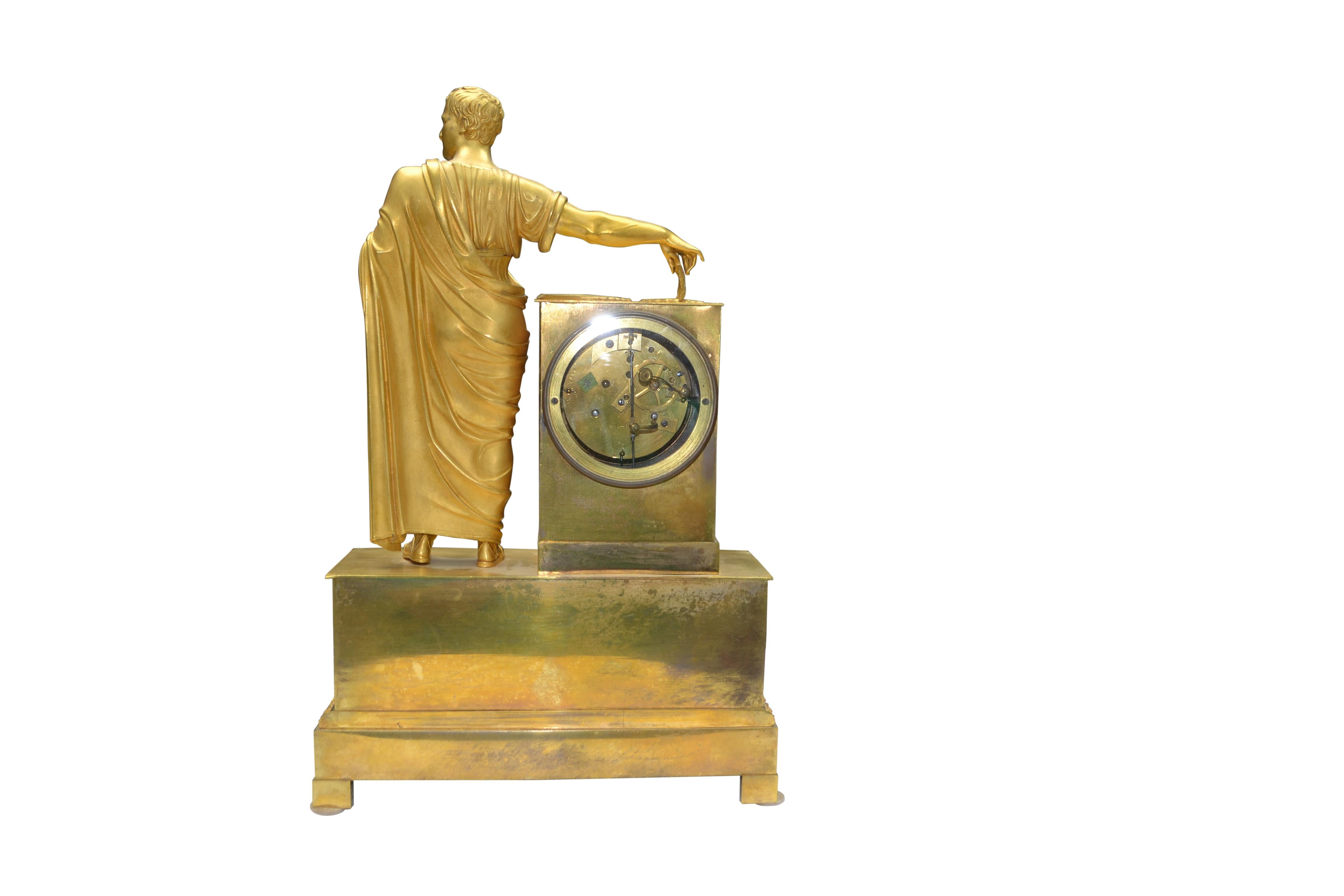 Gilt French Empire Clock Depicting Napoleon Dressed as Caesar