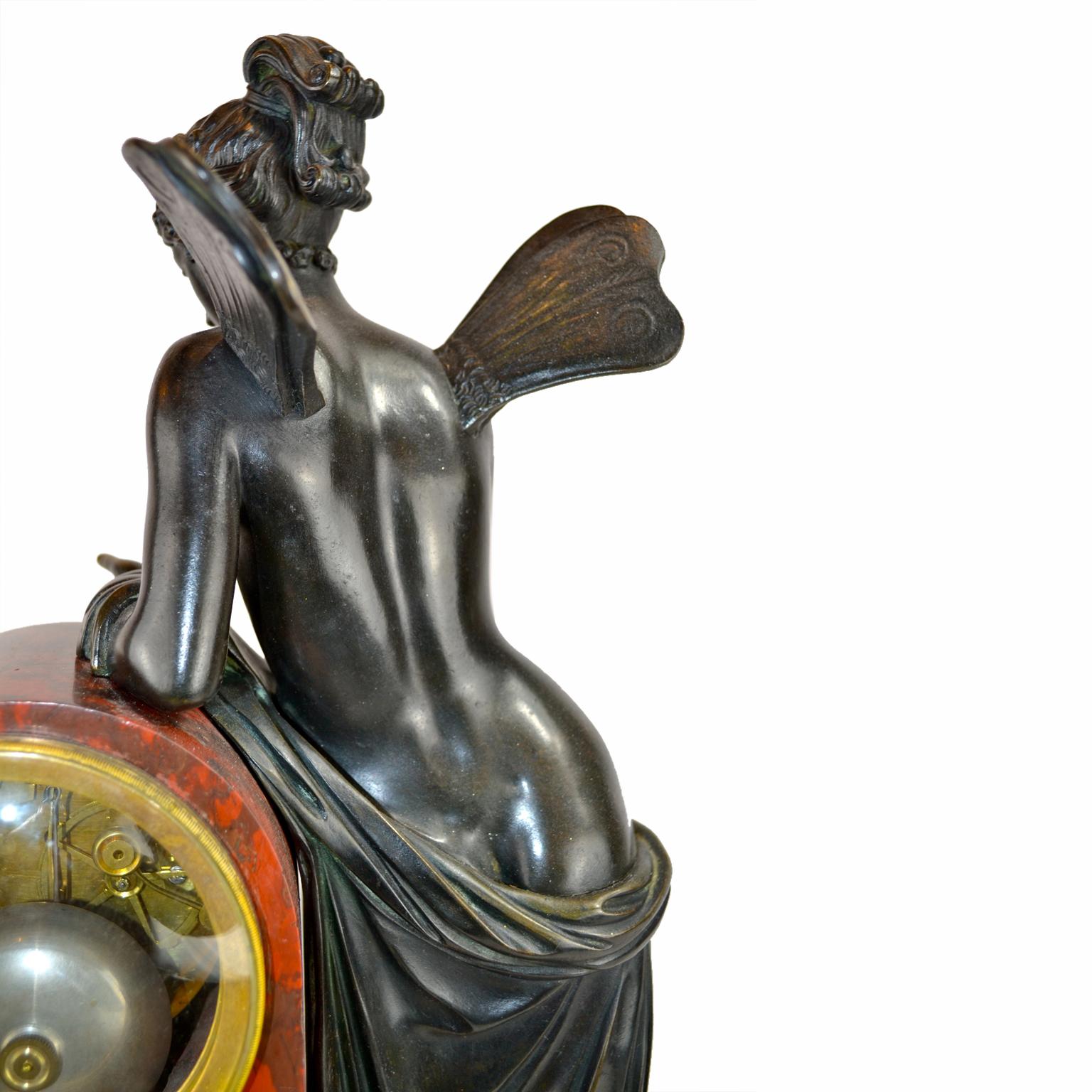 19th Century French Empire Clock Depicting Psyche Playing with a Butterfly After Canova For Sale