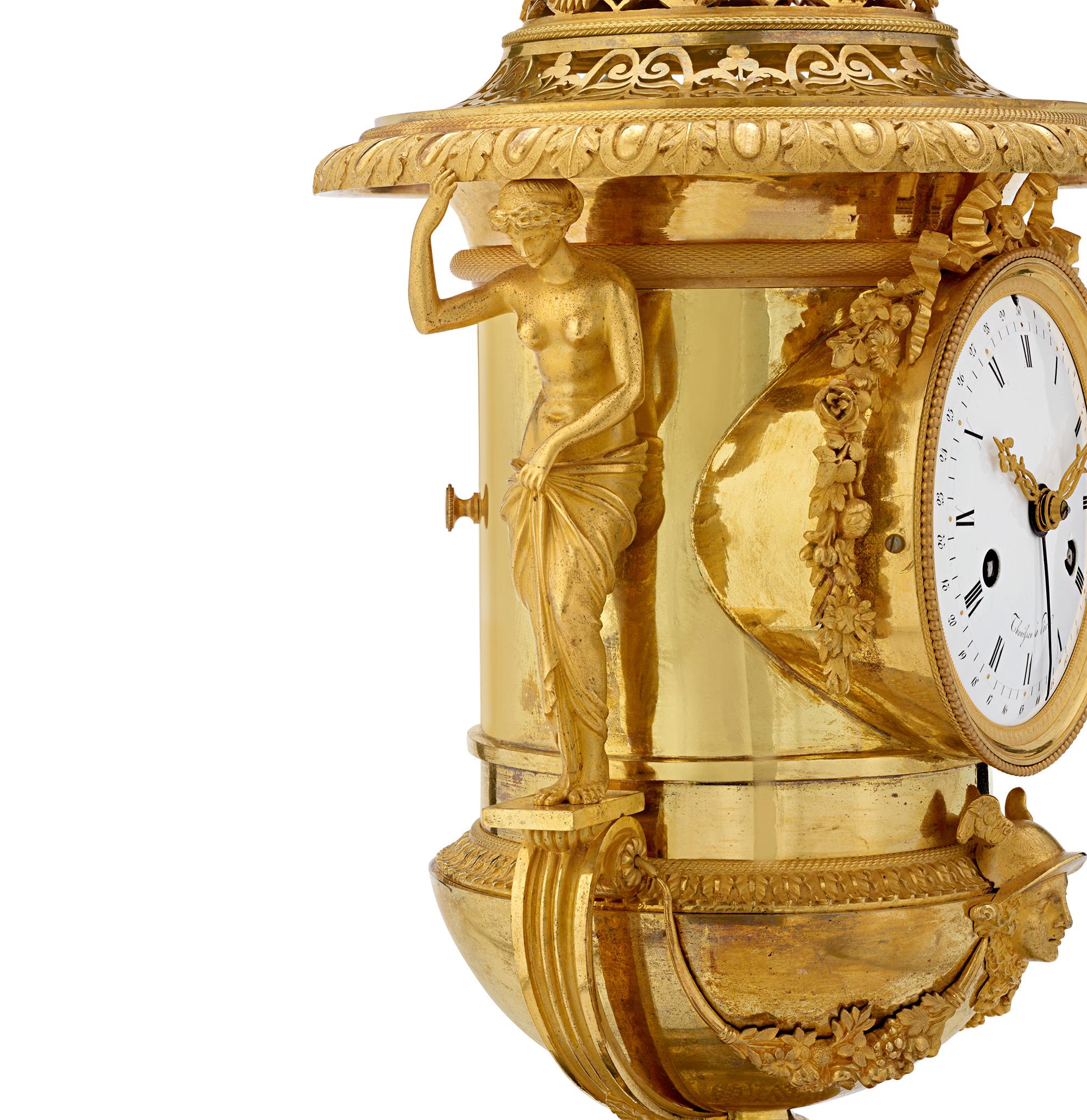 French Empire Clock Garniture By Thomire & Cie In Excellent Condition In New Orleans, LA