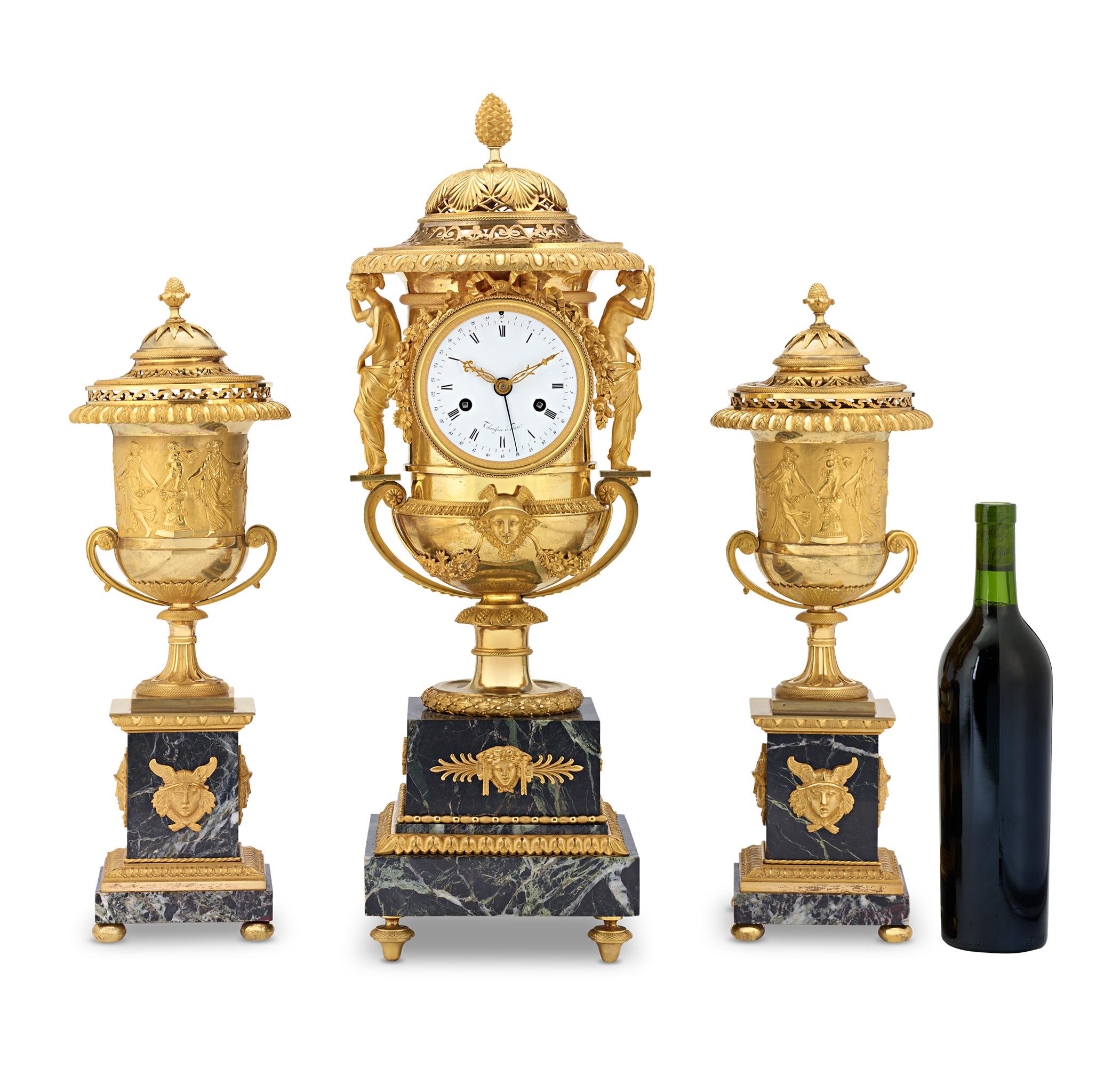 French Empire Clock Garniture By Thomire & Cie 1