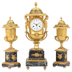 Used French Empire Clock Garniture By Thomire & Cie