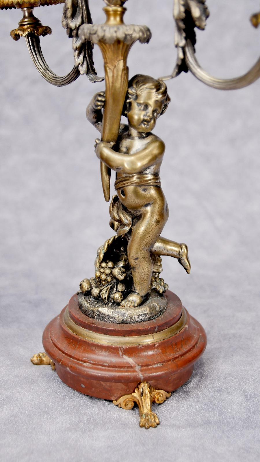 French Empire Clock Set Garniture Cherub Gilt Candelabras 3