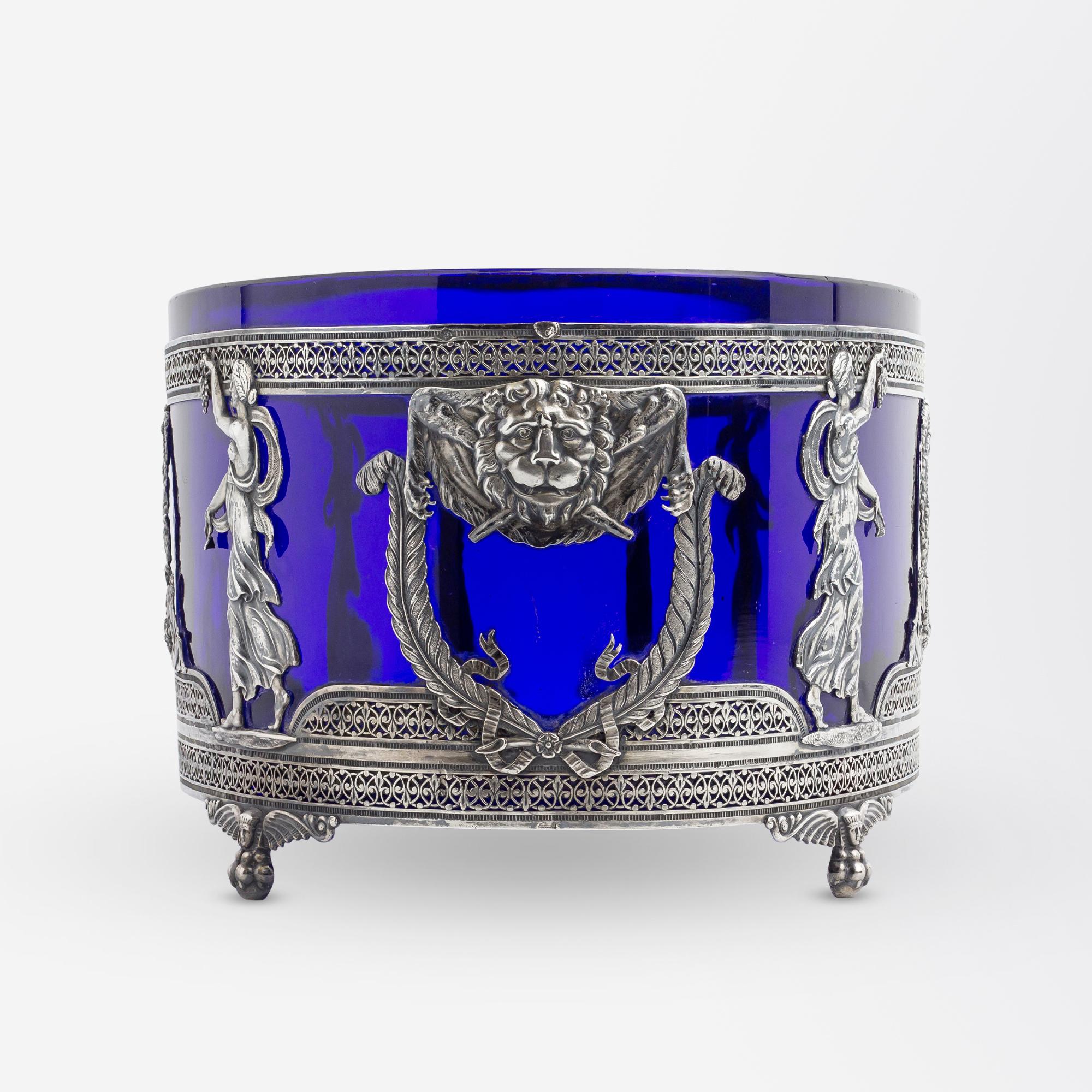 French Empire, Cobalt Glass and Silver Centrepiece In Good Condition For Sale In Brisbane City, QLD